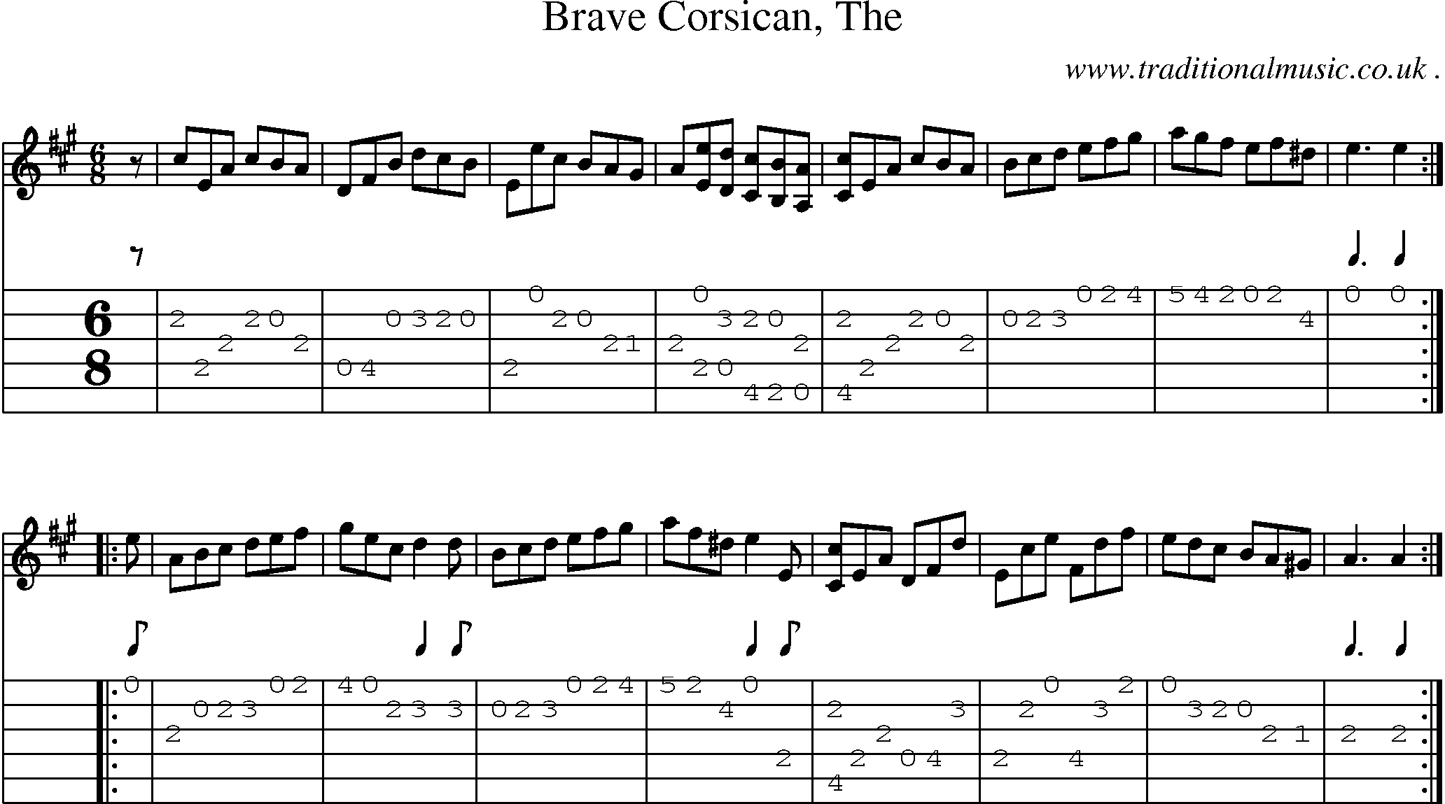 Sheet-music  score, Chords and Guitar Tabs for Brave Corsican The