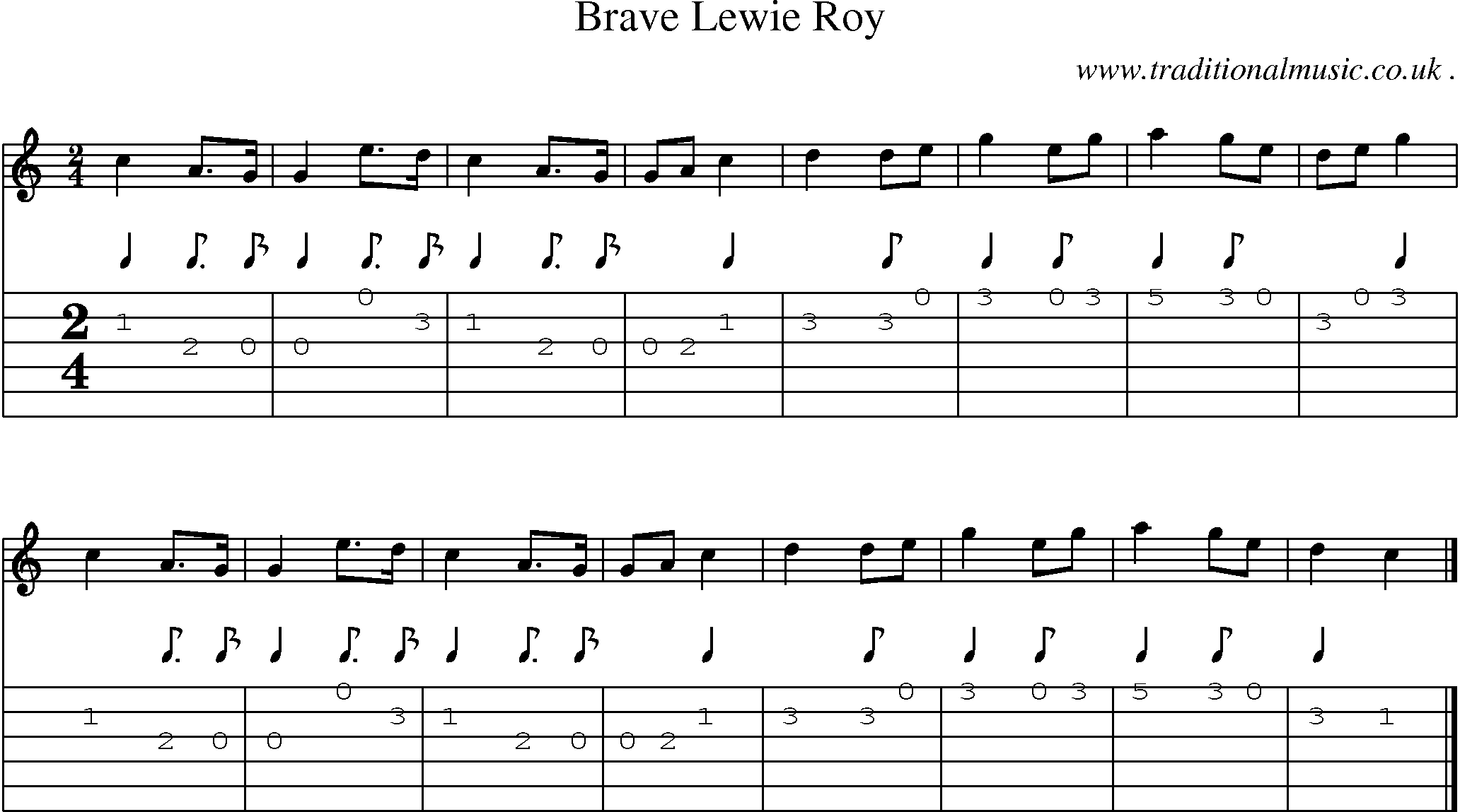 Sheet-music  score, Chords and Guitar Tabs for Brave Lewie Roy