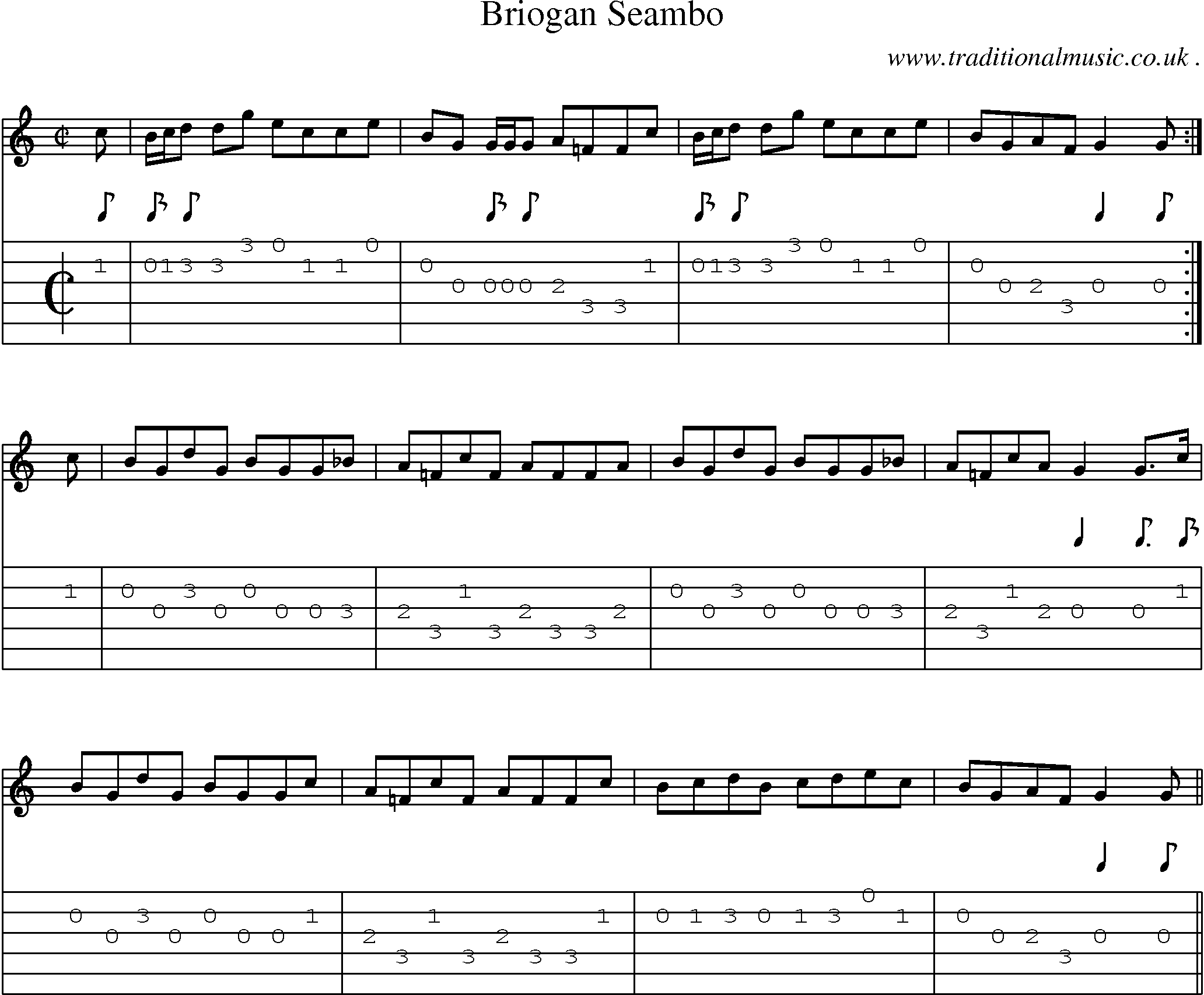 Sheet-music  score, Chords and Guitar Tabs for Briogan Seambo