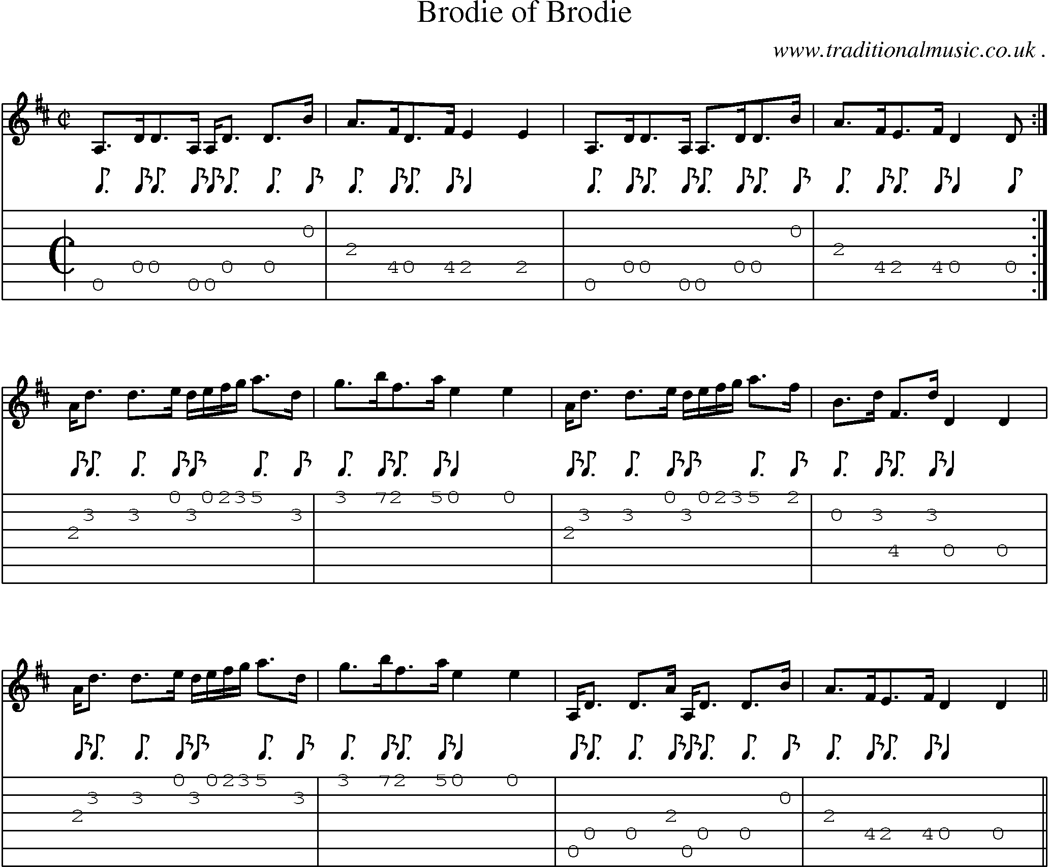 Sheet-music  score, Chords and Guitar Tabs for Brodie Of Brodie