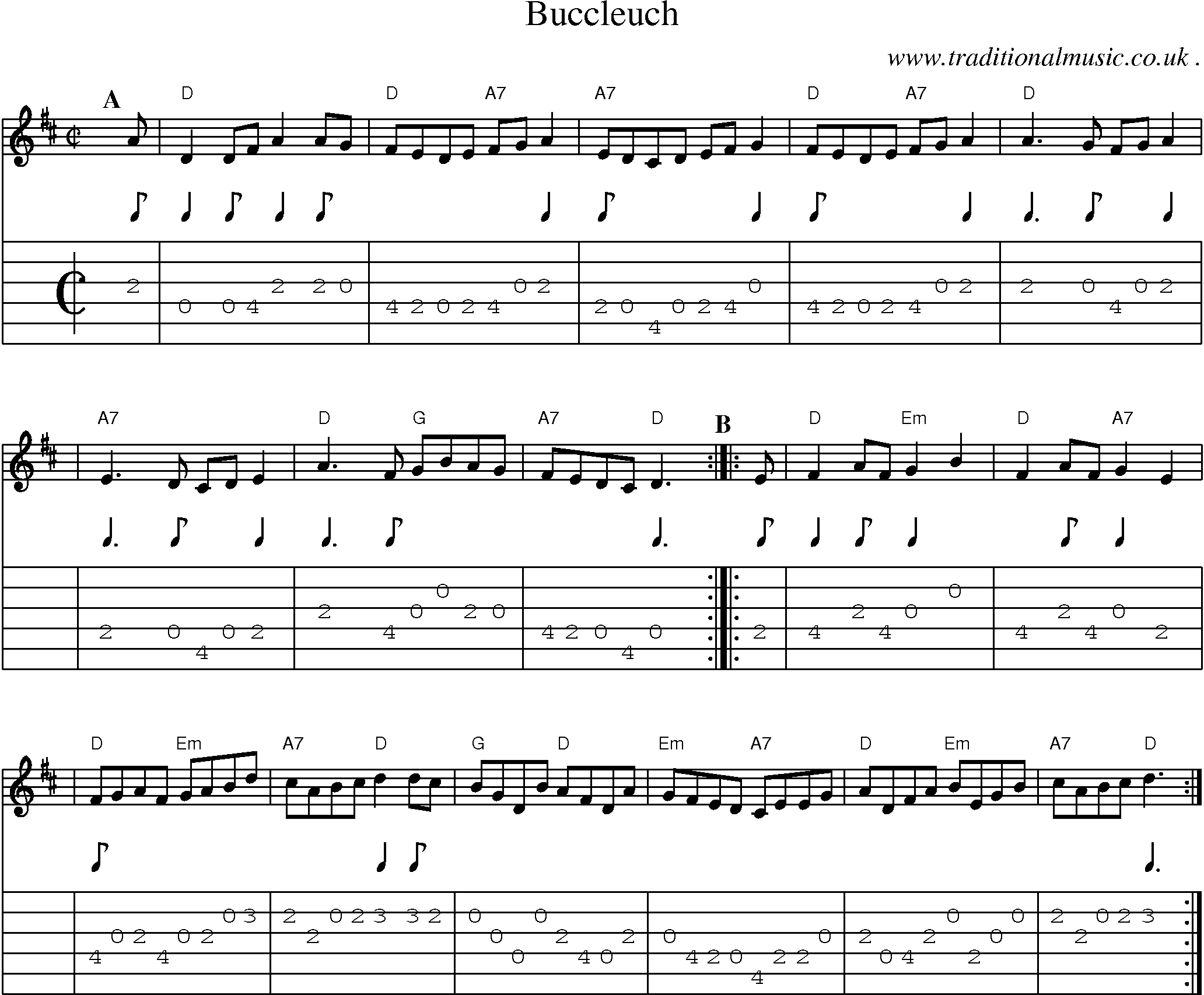 Sheet-music  score, Chords and Guitar Tabs for Buccleuch