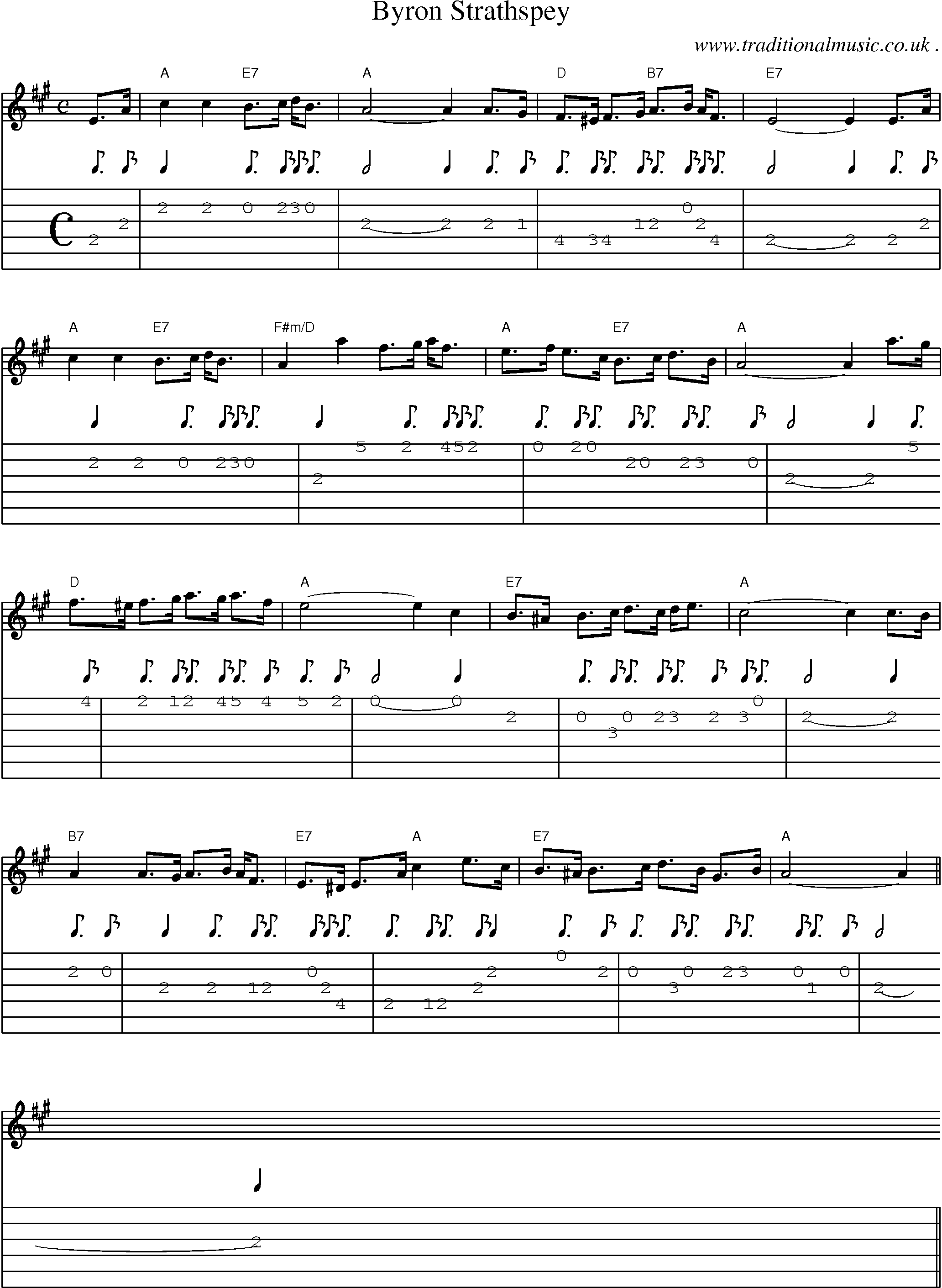 Sheet-music  score, Chords and Guitar Tabs for Byron Strathspey