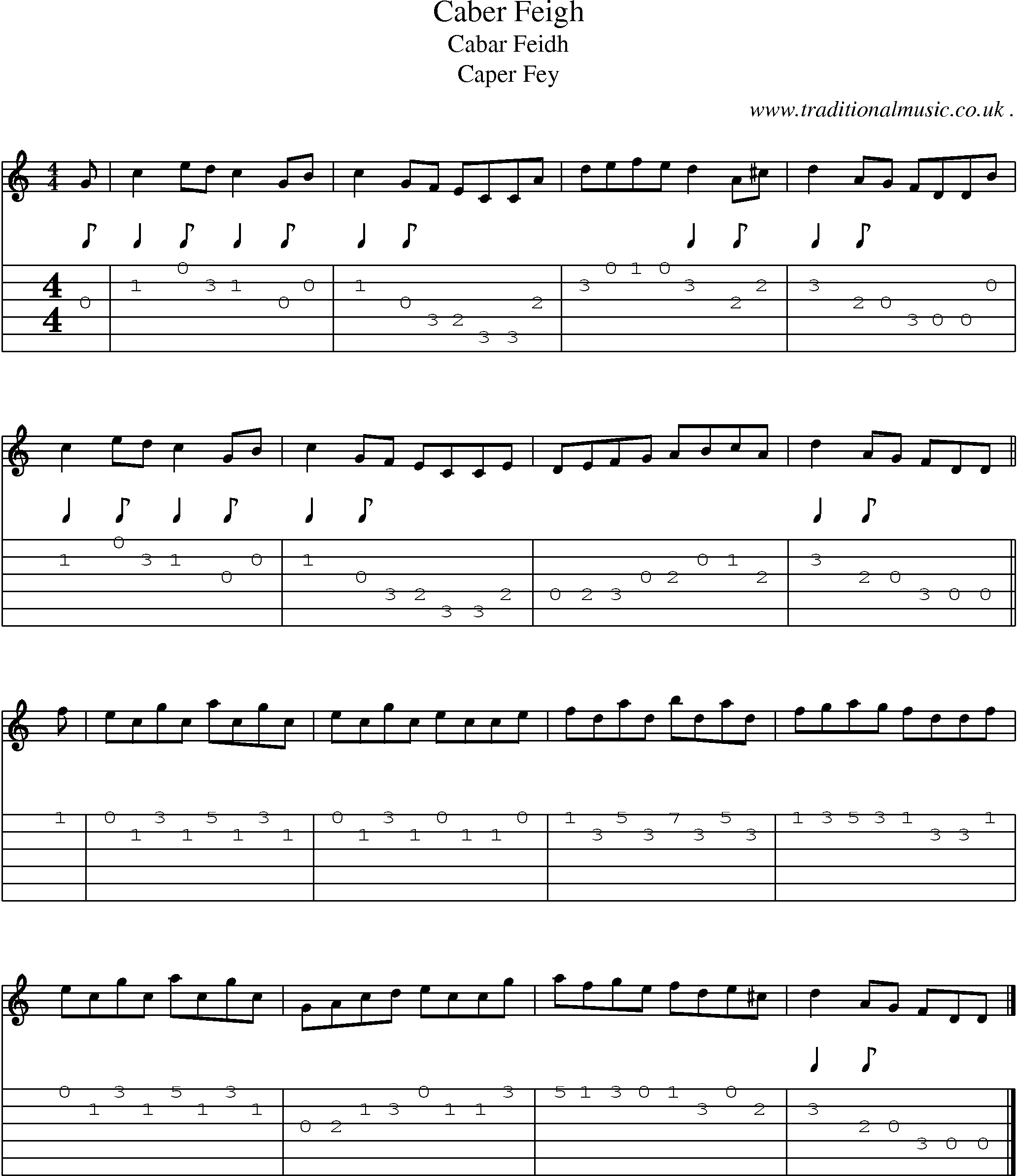 Sheet-music  score, Chords and Guitar Tabs for Caber Feigh
