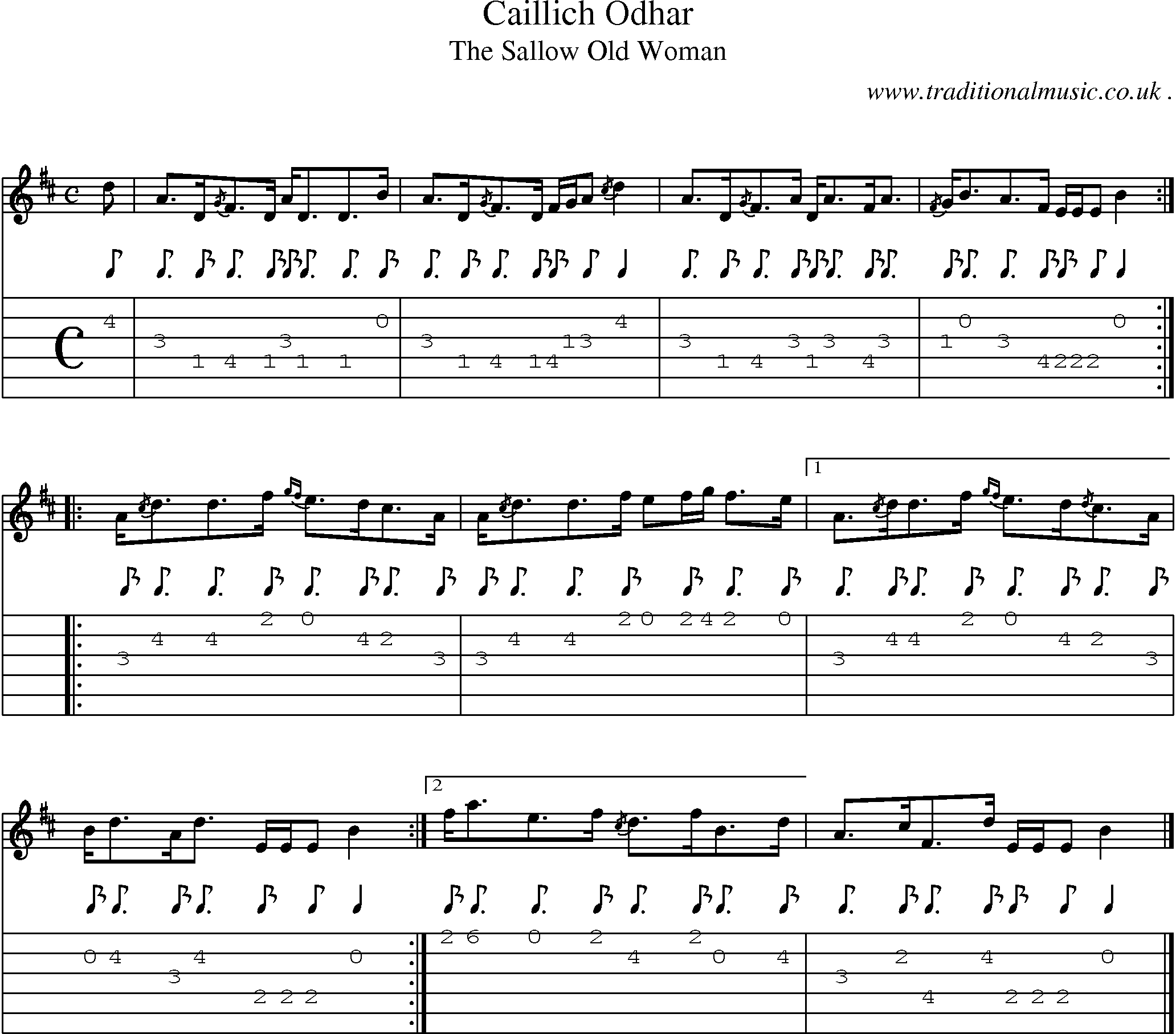 Sheet-music  score, Chords and Guitar Tabs for Caillich Odhar