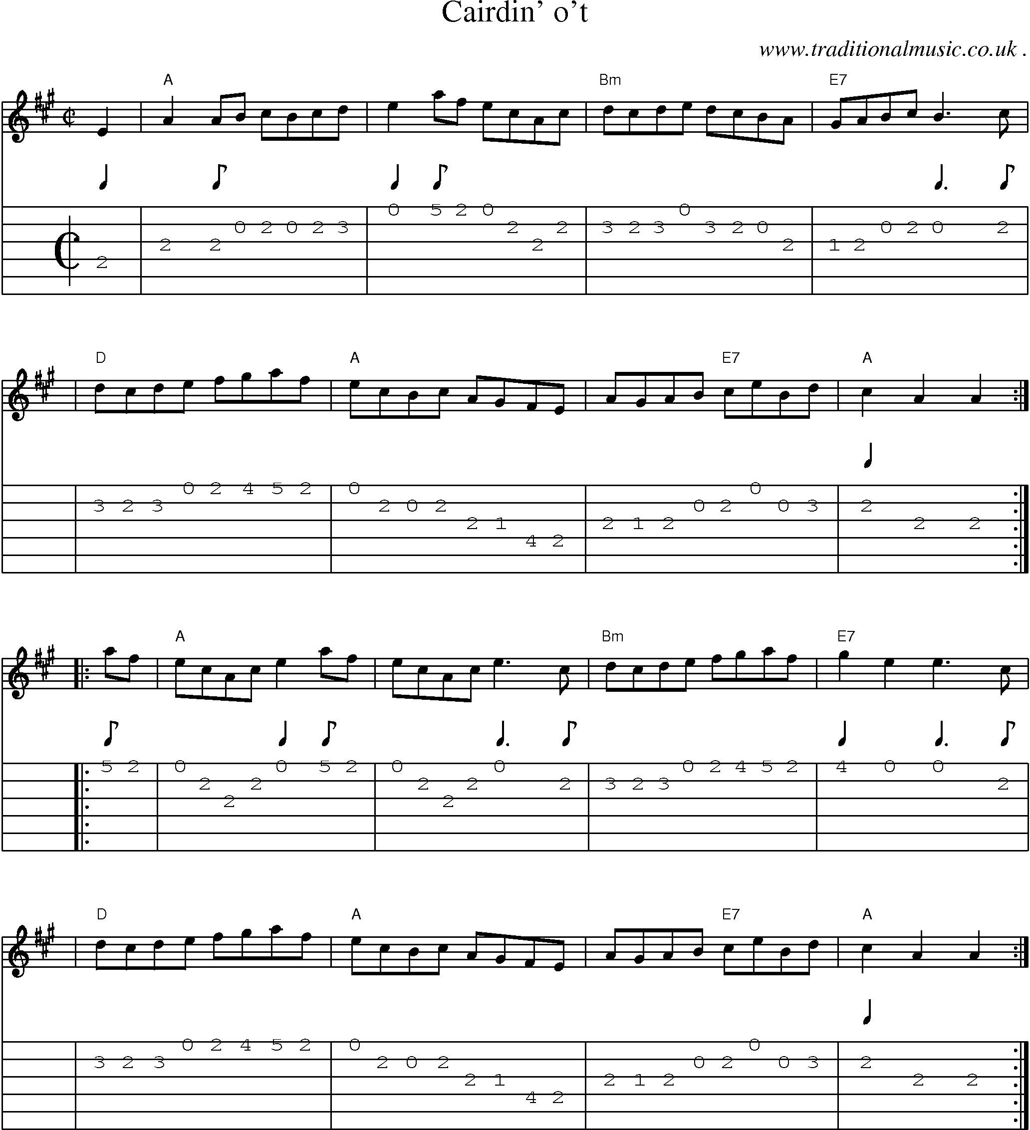 Sheet-music  score, Chords and Guitar Tabs for Cairdin Ot