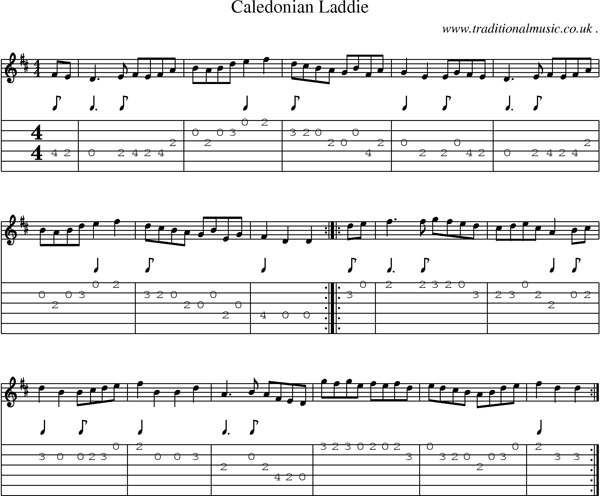 Sheet-music  score, Chords and Guitar Tabs for Caledonian Laddie