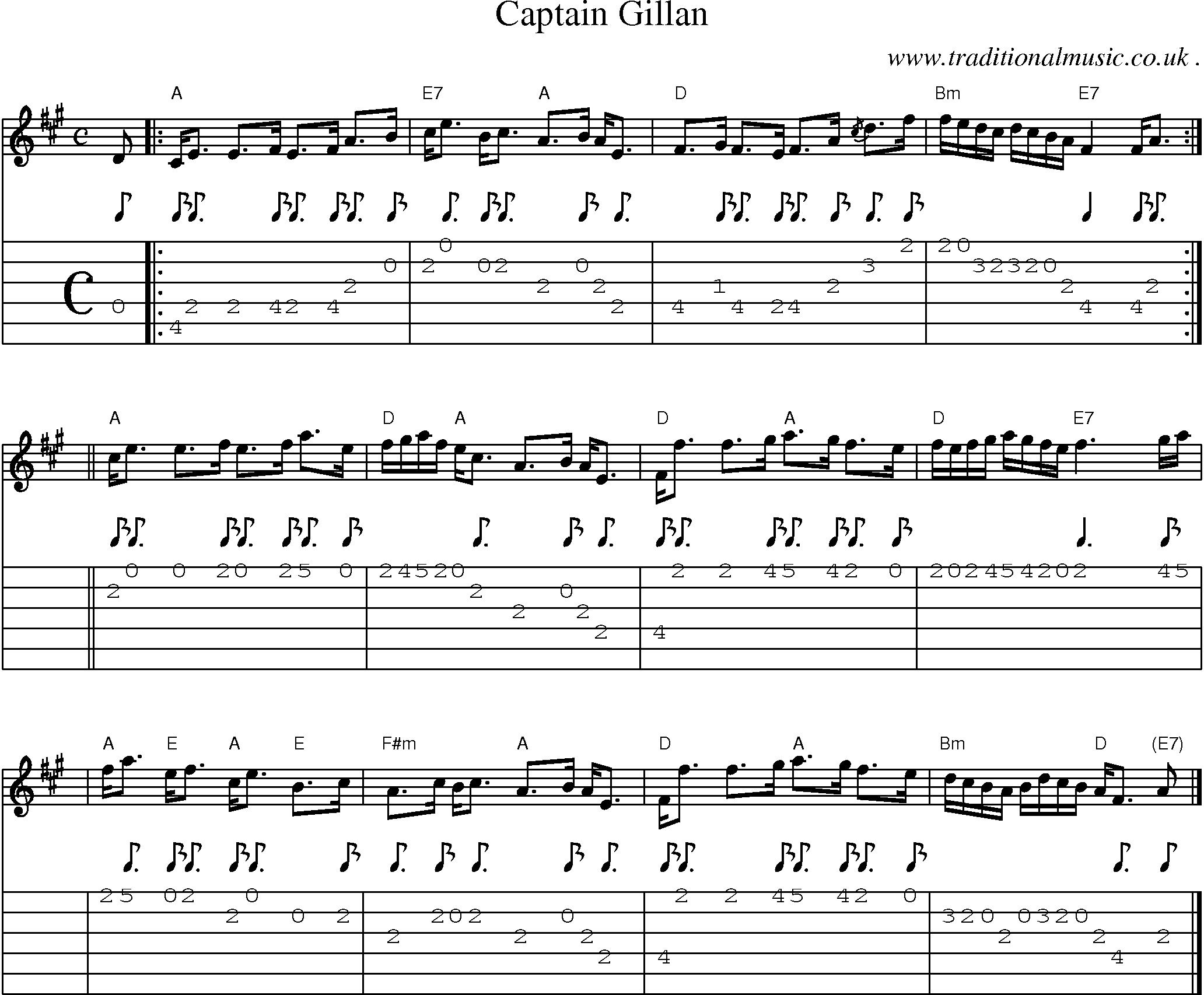 Sheet-music  score, Chords and Guitar Tabs for Captain Gillan