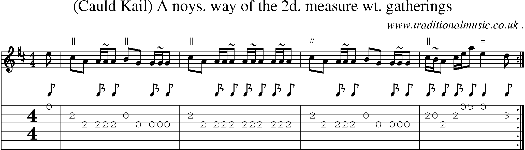 Sheet-music  score, Chords and Guitar Tabs for Cauld Kail A Noys Way Of The 2d Measure Wt Gatherings