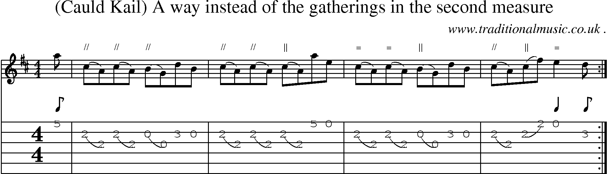 Sheet-music  score, Chords and Guitar Tabs for Cauld Kail A Way Instead Of The Gatherings In The Second Measure
