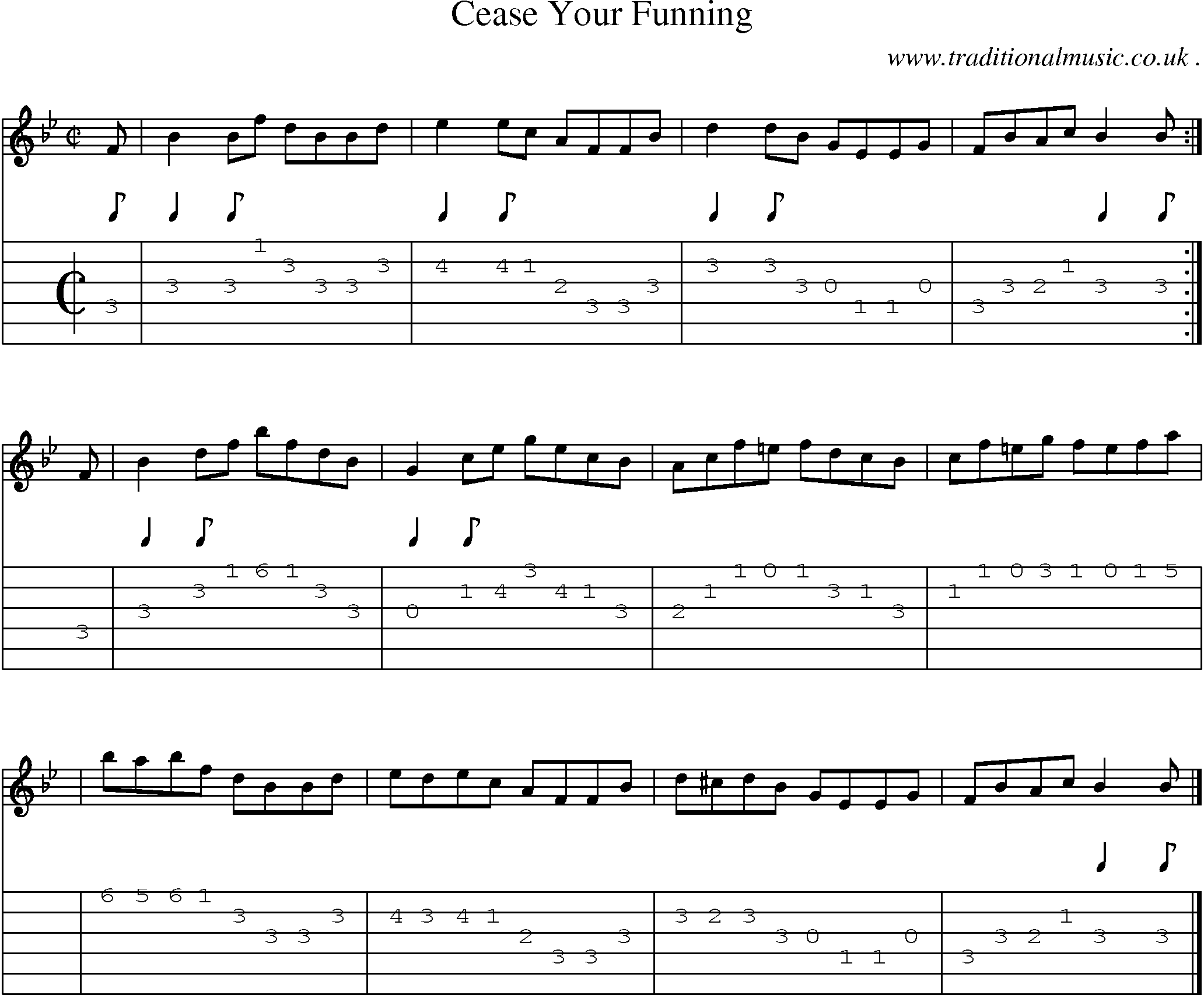Sheet-music  score, Chords and Guitar Tabs for Cease Your Funning