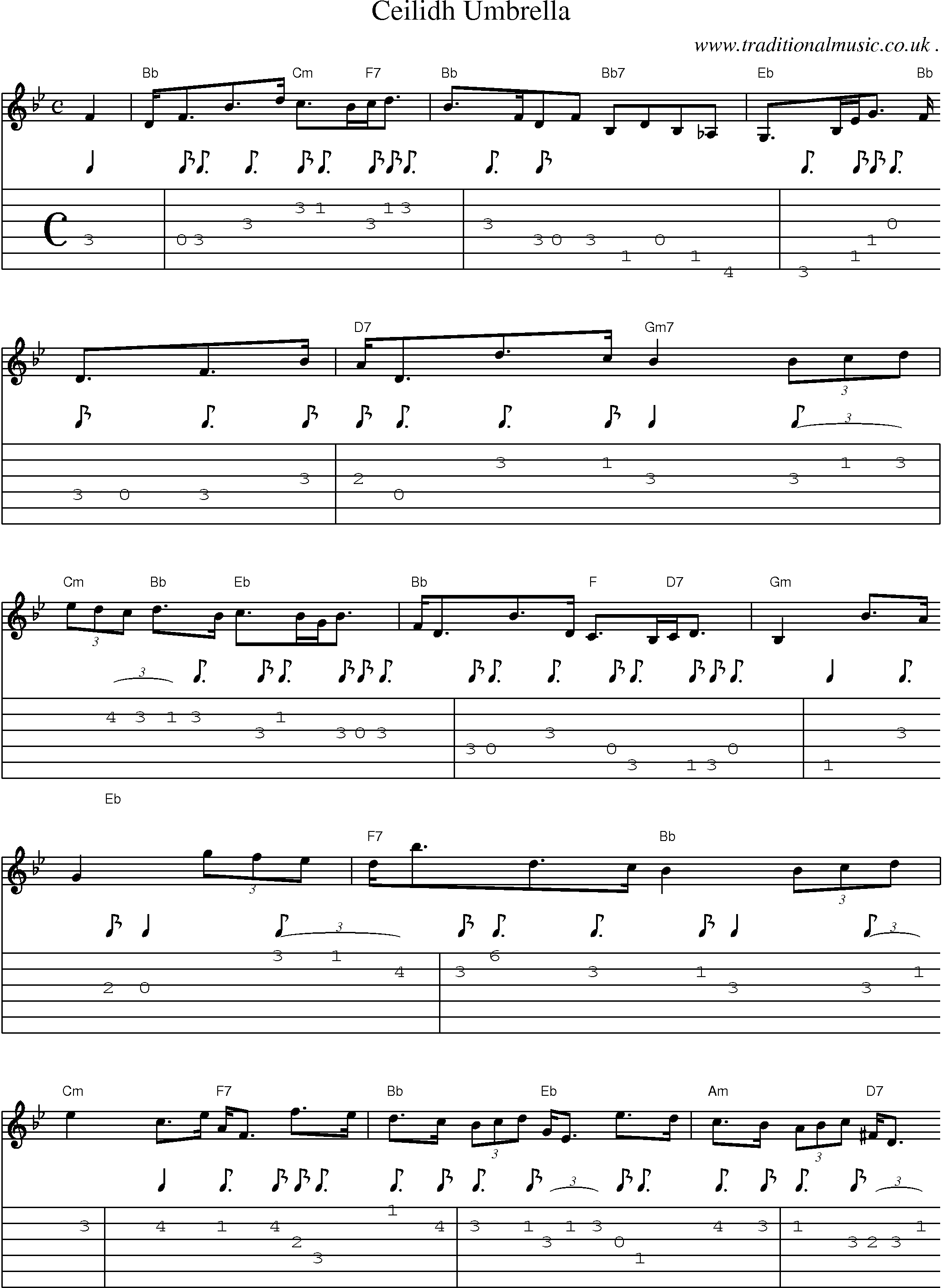 Sheet-music  score, Chords and Guitar Tabs for Ceilidh Umbrella
