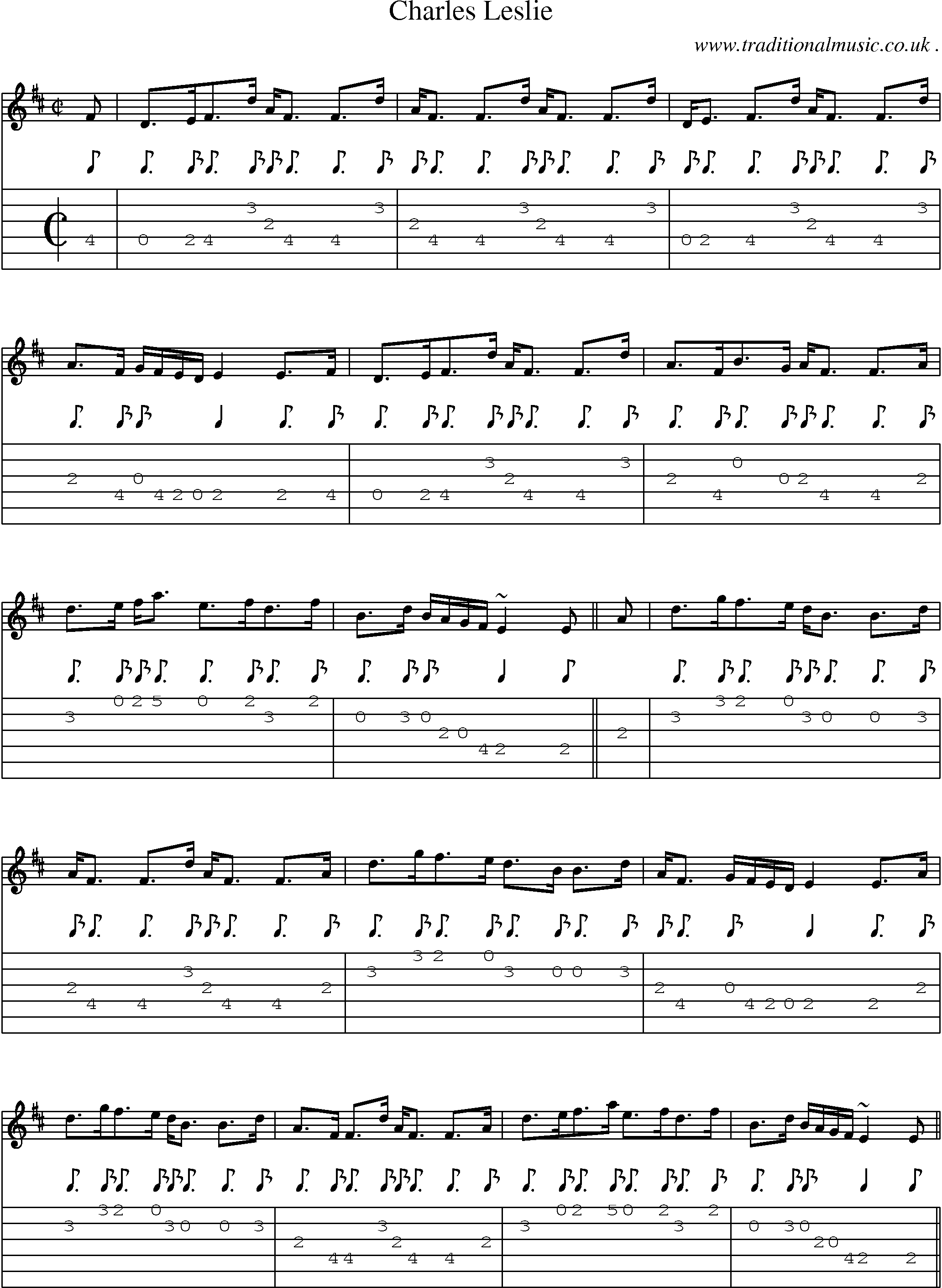 Sheet-music  score, Chords and Guitar Tabs for Charles Leslie