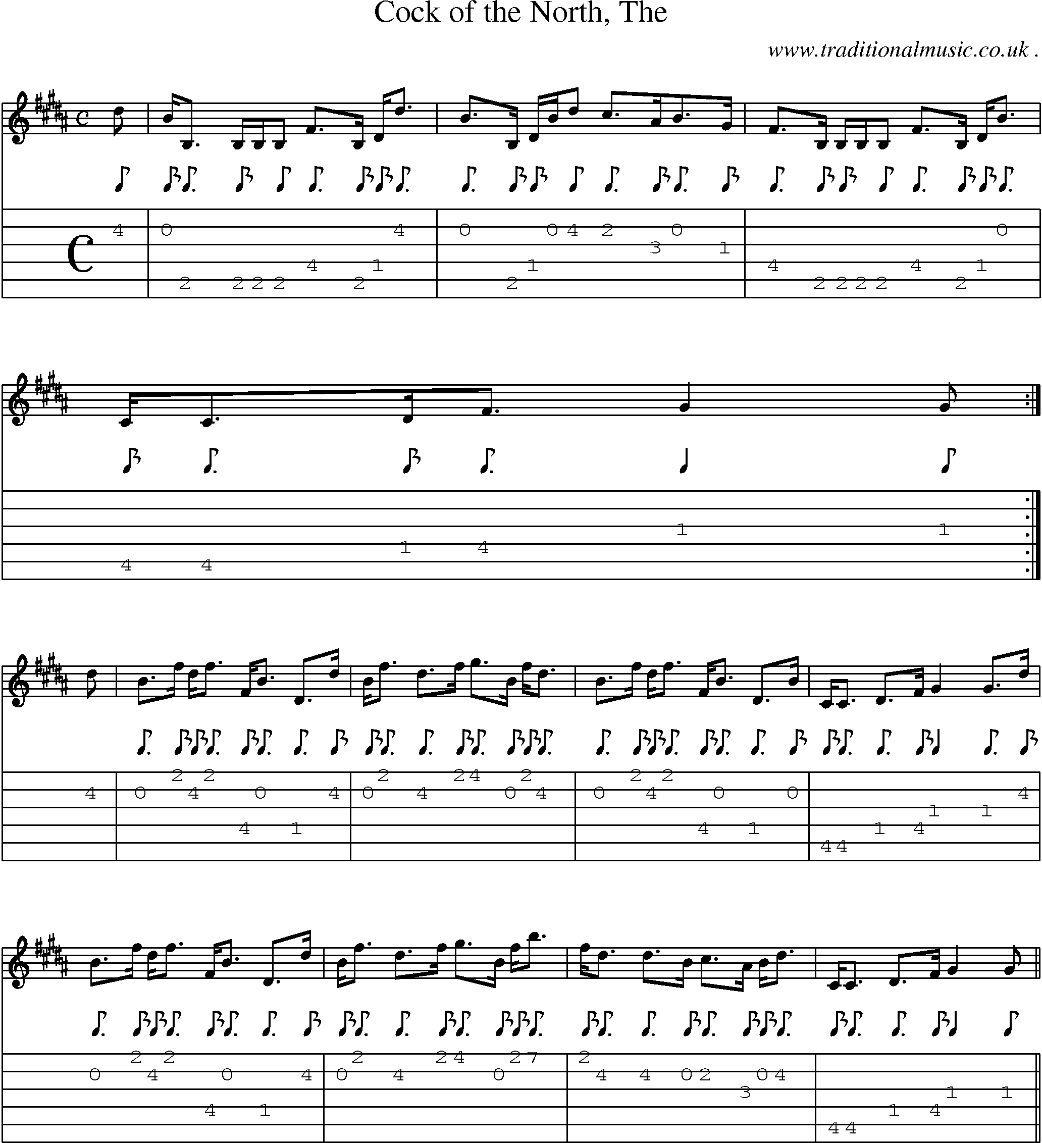 Sheet-music  score, Chords and Guitar Tabs for Cock Of The North The
