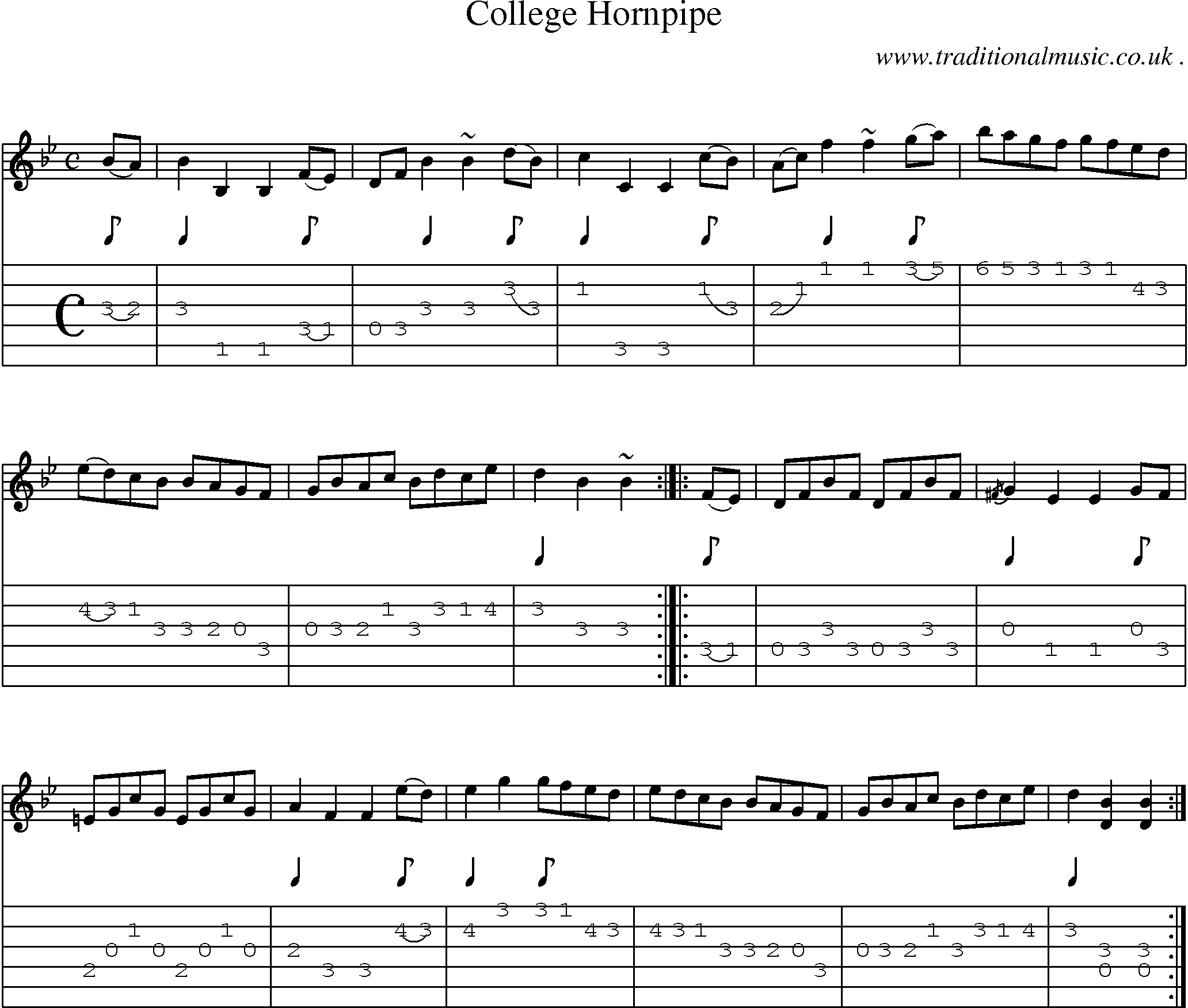 Sheet-music  score, Chords and Guitar Tabs for College Hornpipe