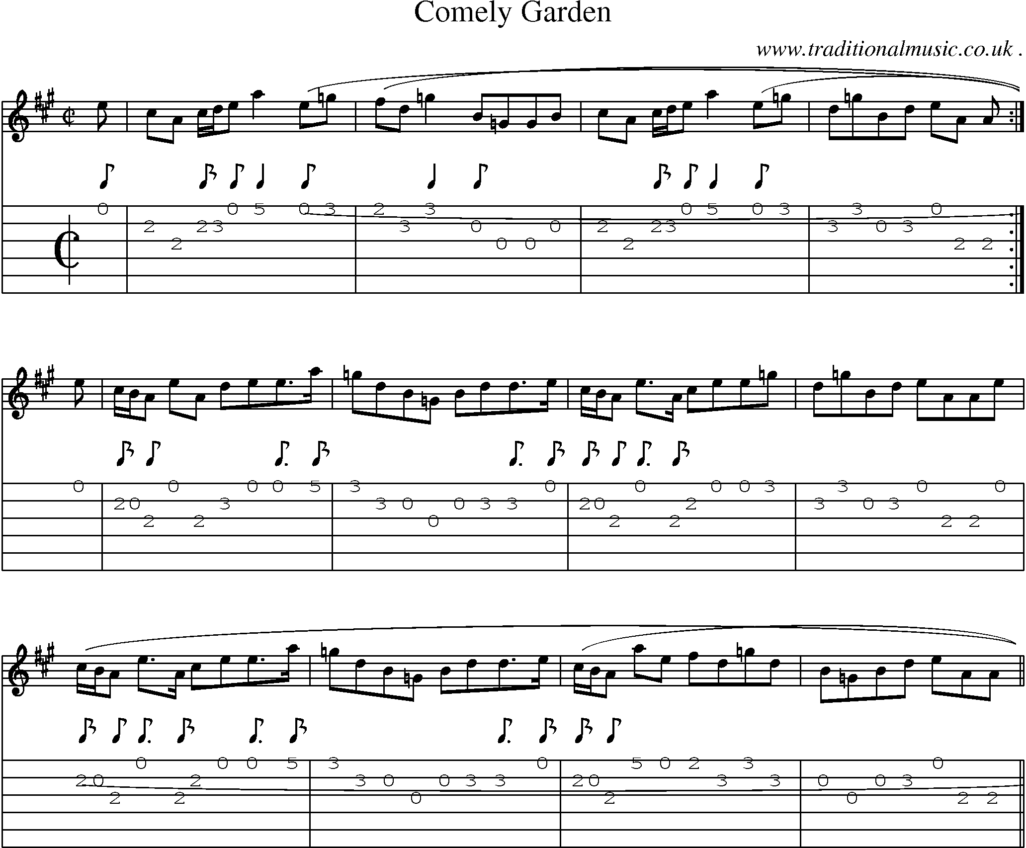 Sheet-music  score, Chords and Guitar Tabs for Comely Garden