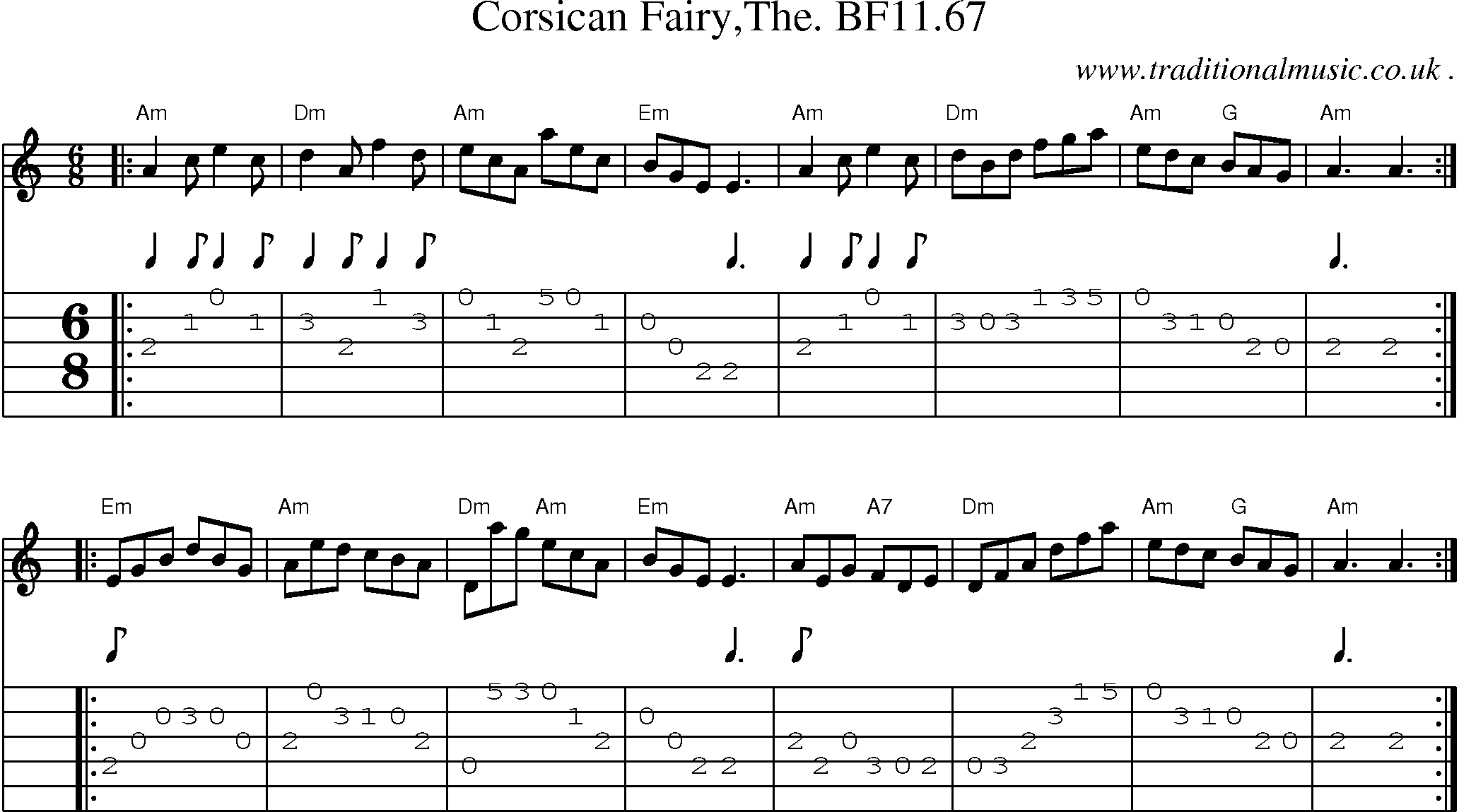 Sheet-music  score, Chords and Guitar Tabs for Corsican Fairythe Bf1167
