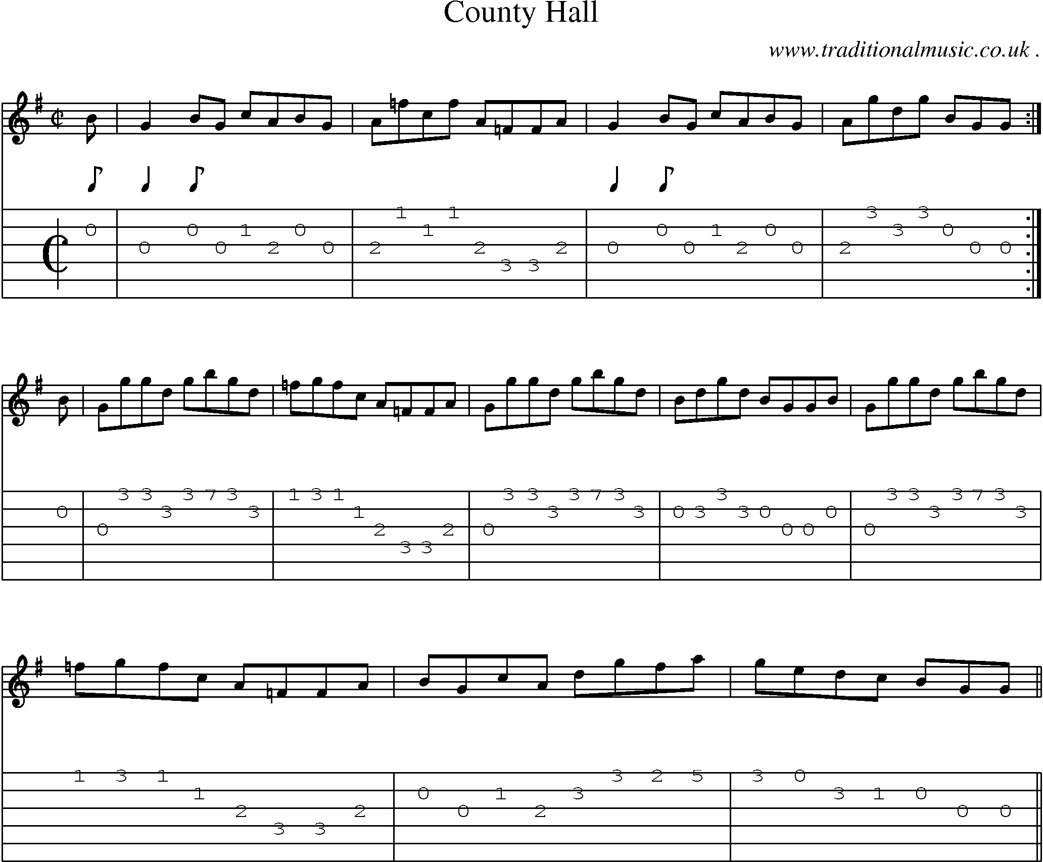 Sheet-music  score, Chords and Guitar Tabs for County Hall