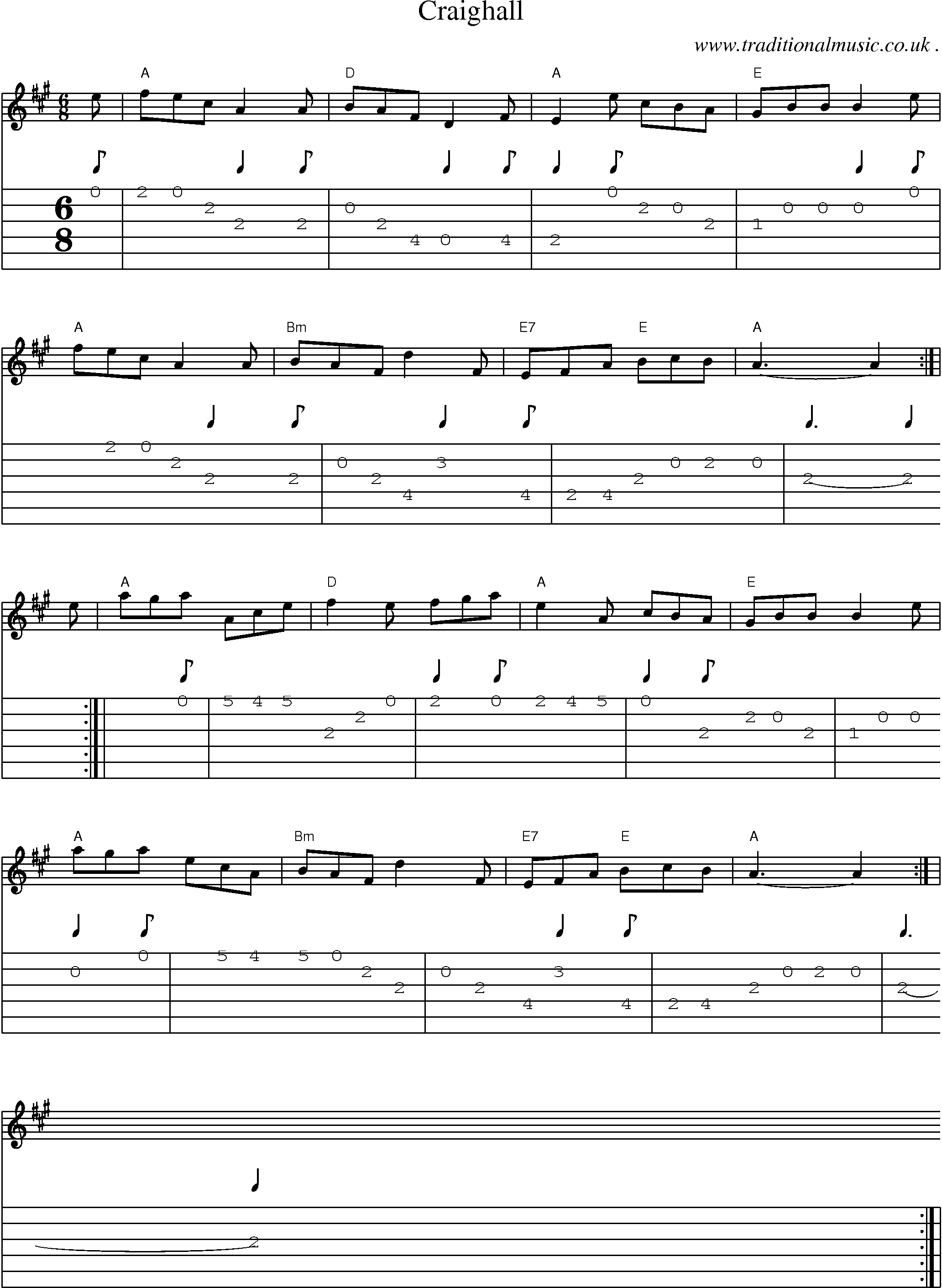 Sheet-music  score, Chords and Guitar Tabs for Craighall
