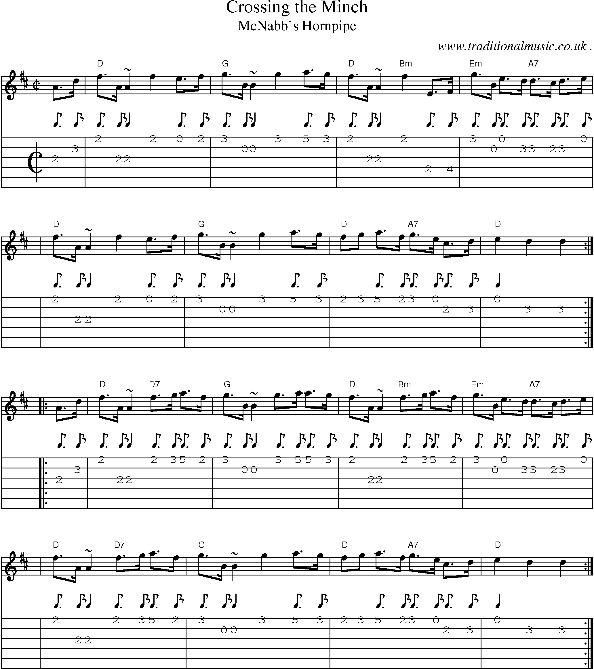 Sheet-music  score, Chords and Guitar Tabs for Crossing The Minch