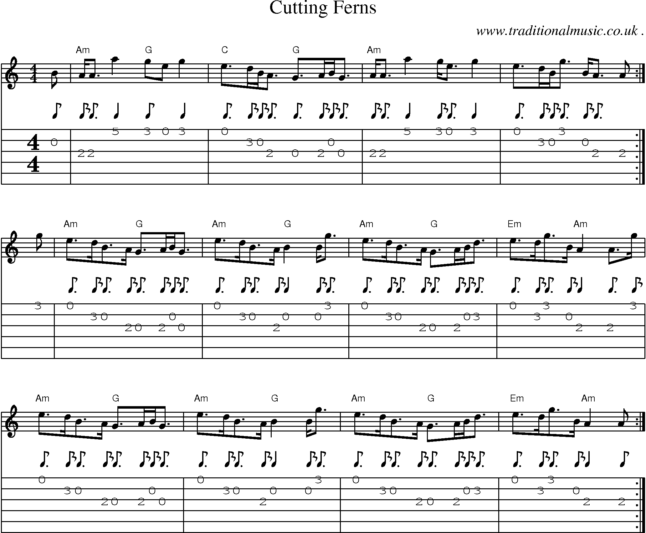 Sheet-music  score, Chords and Guitar Tabs for Cutting Ferns