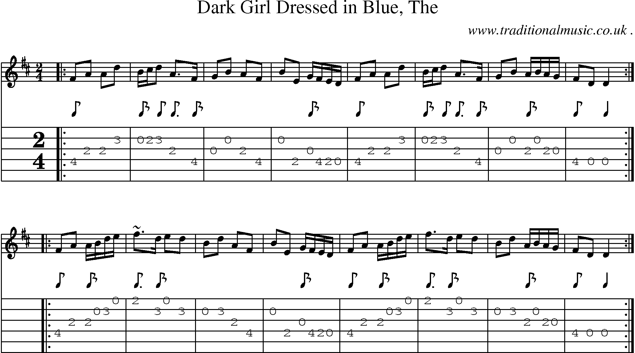 Sheet-music  score, Chords and Guitar Tabs for Dark Girl Dressed In Blue The