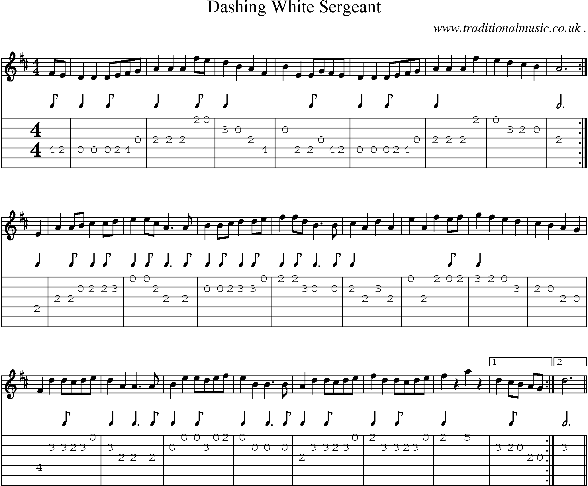 Sheet-music  score, Chords and Guitar Tabs for Dashing White Sergeant