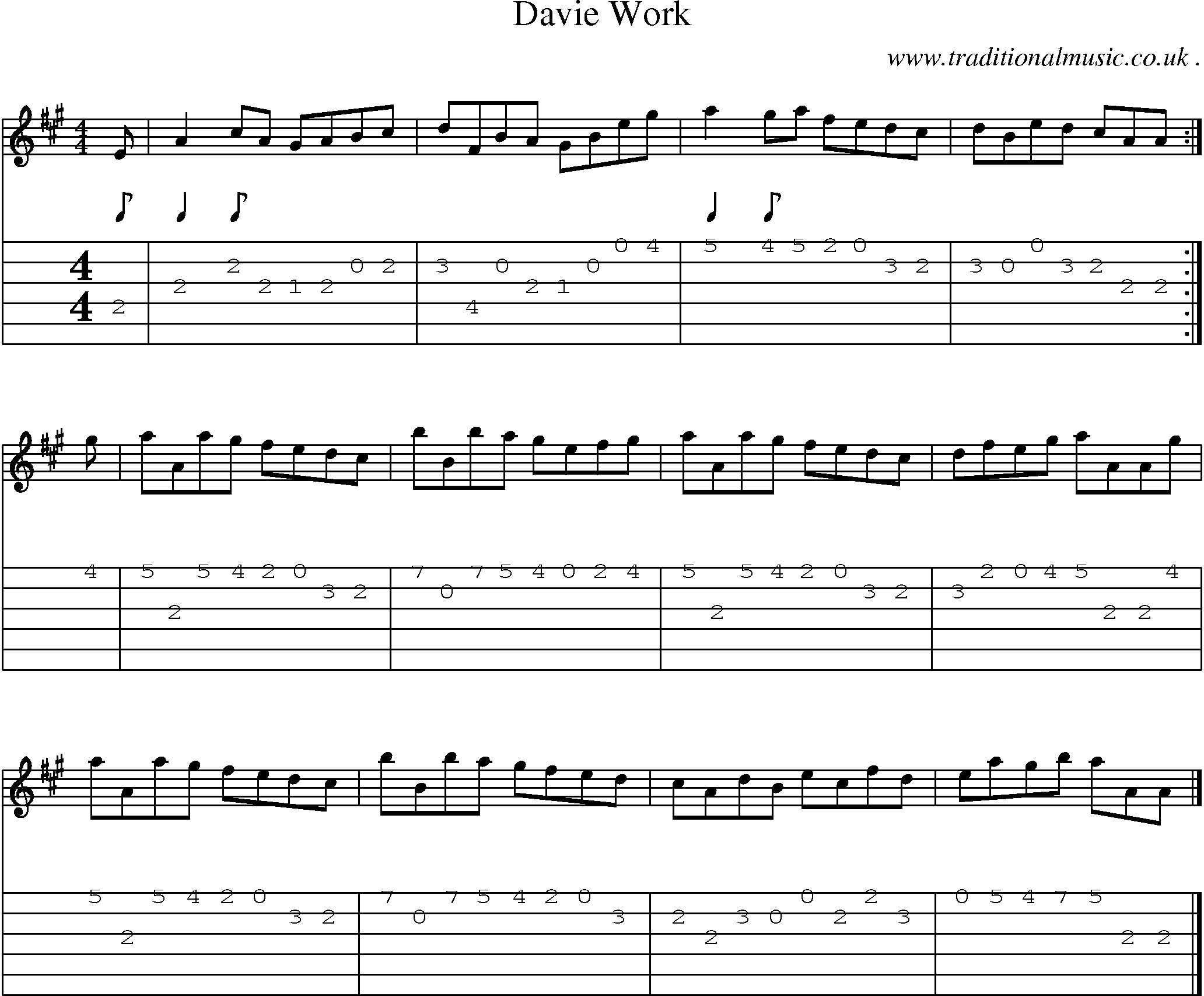Sheet-music  score, Chords and Guitar Tabs for Davie Work