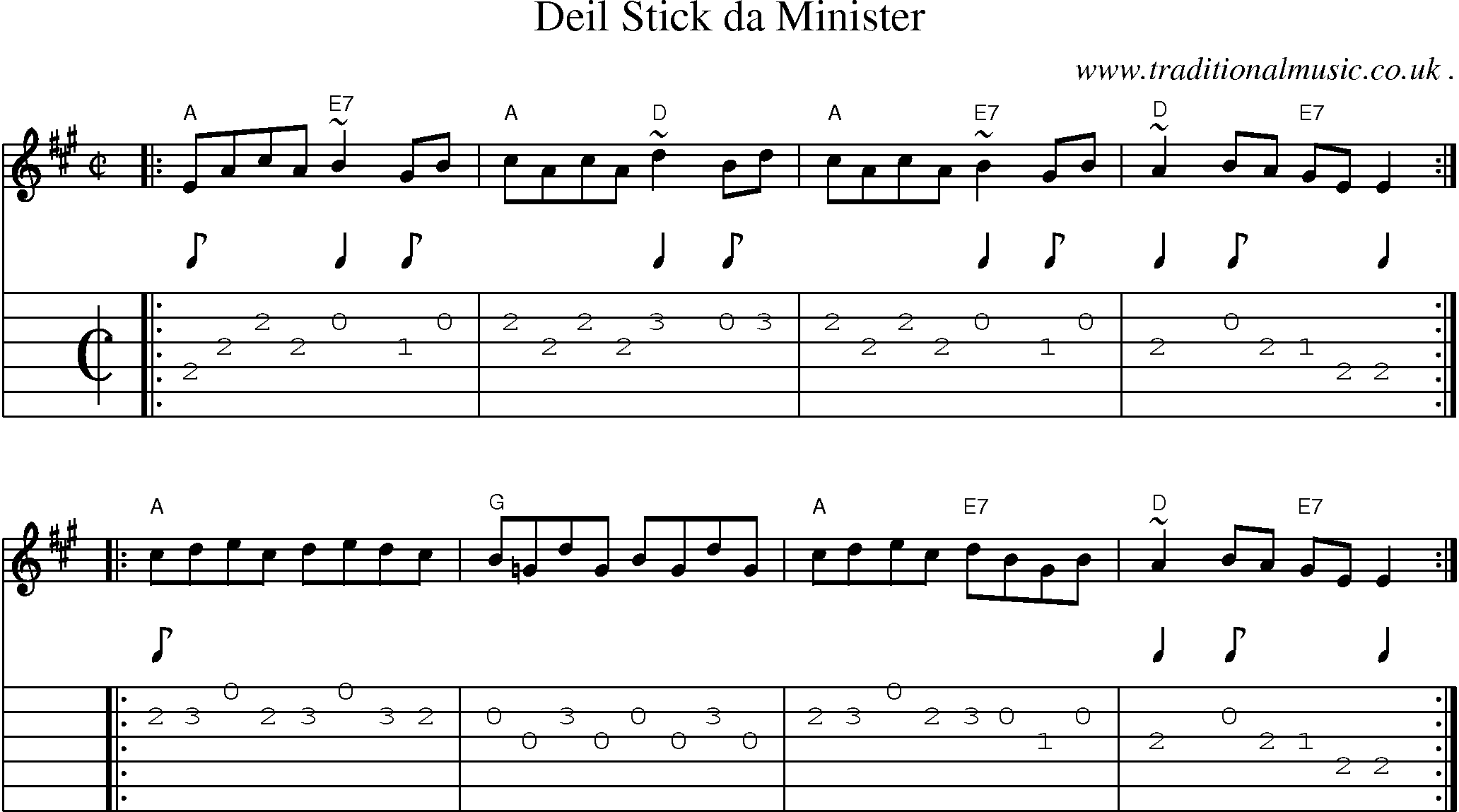 Sheet-music  score, Chords and Guitar Tabs for Deil Stick Da Minister