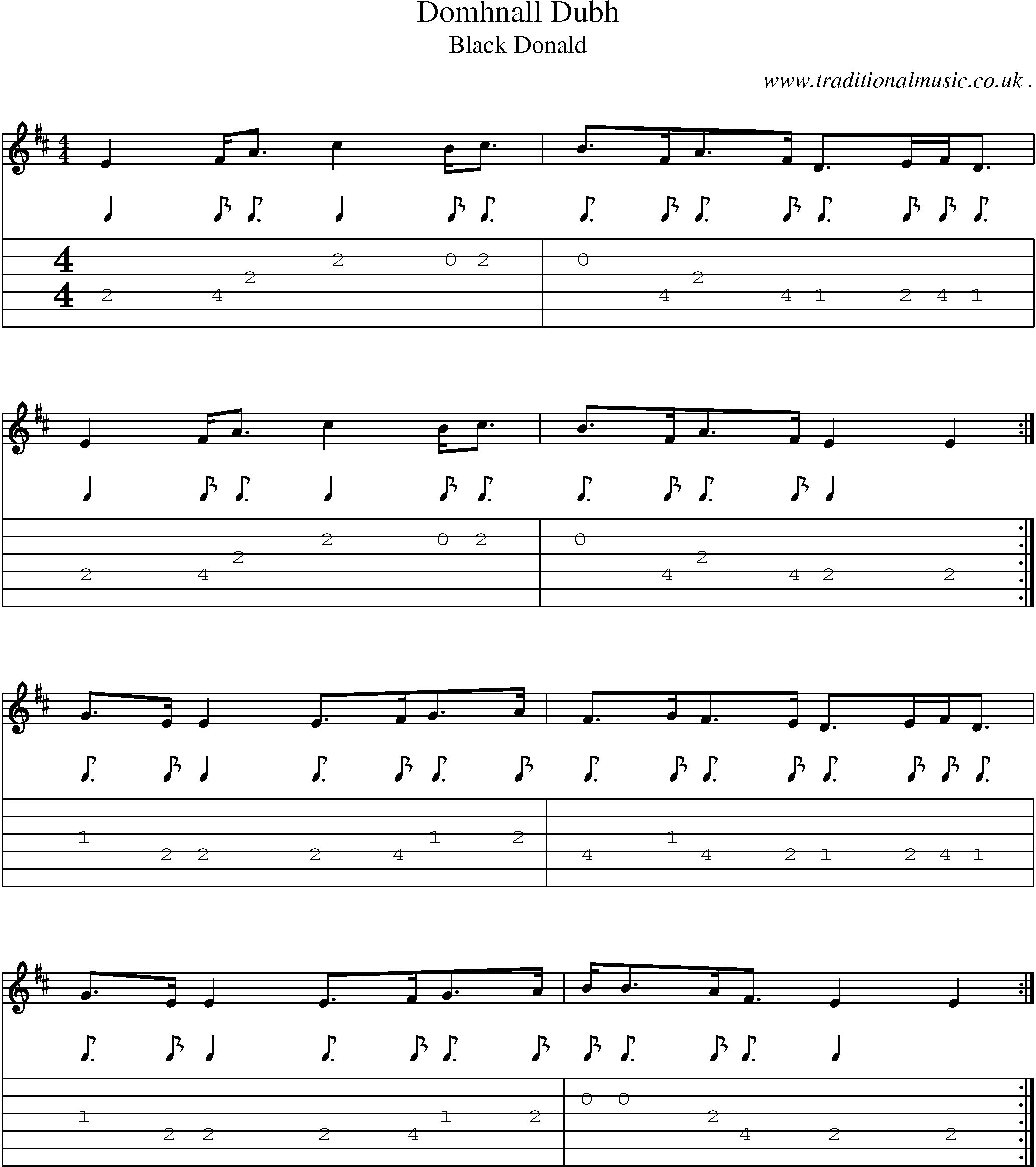 Sheet-music  score, Chords and Guitar Tabs for Domhnall Dubh