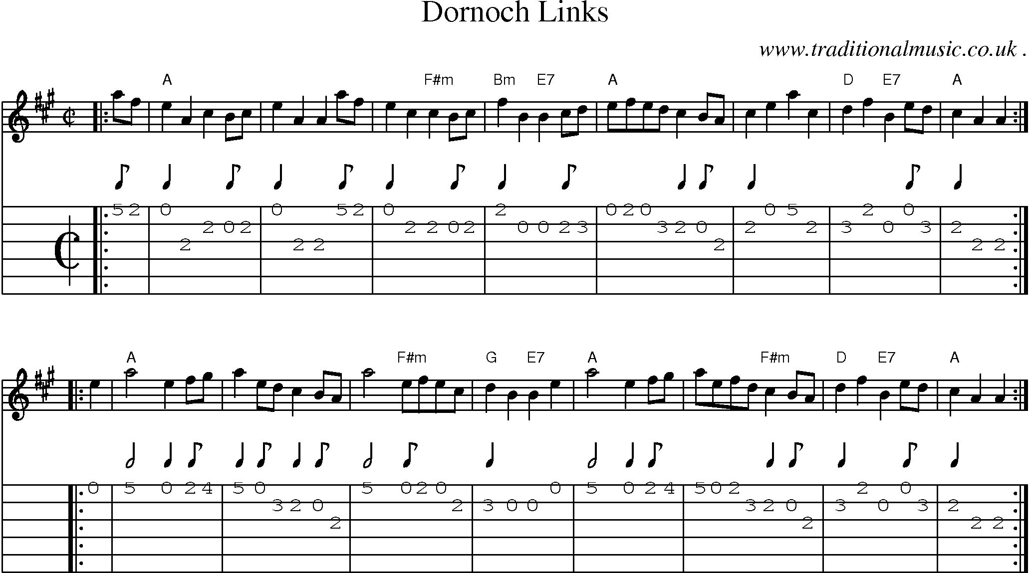 Sheet-music  score, Chords and Guitar Tabs for Dornoch Links