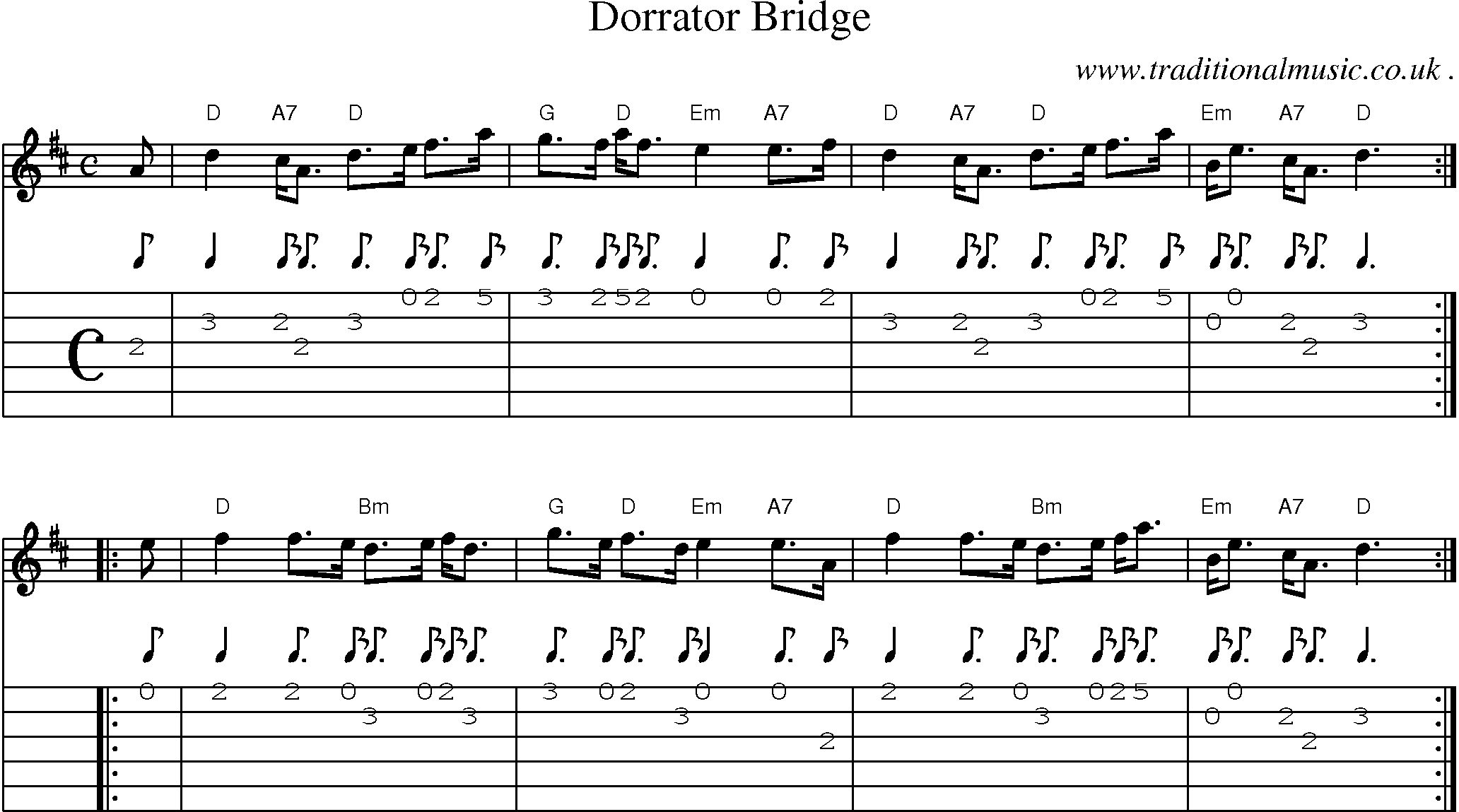 Sheet-music  score, Chords and Guitar Tabs for Dorrator Bridge