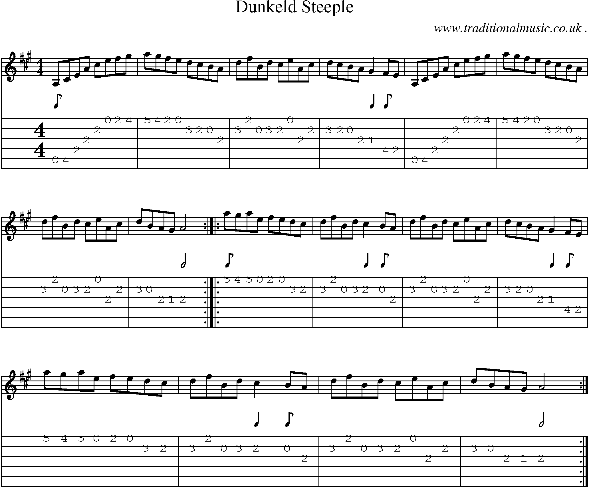 Sheet-music  score, Chords and Guitar Tabs for Dunkeld Steeple