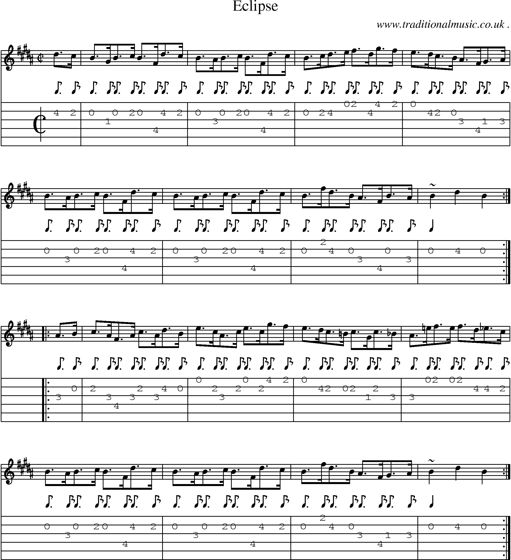 Sheet-music  score, Chords and Guitar Tabs for Eclipse