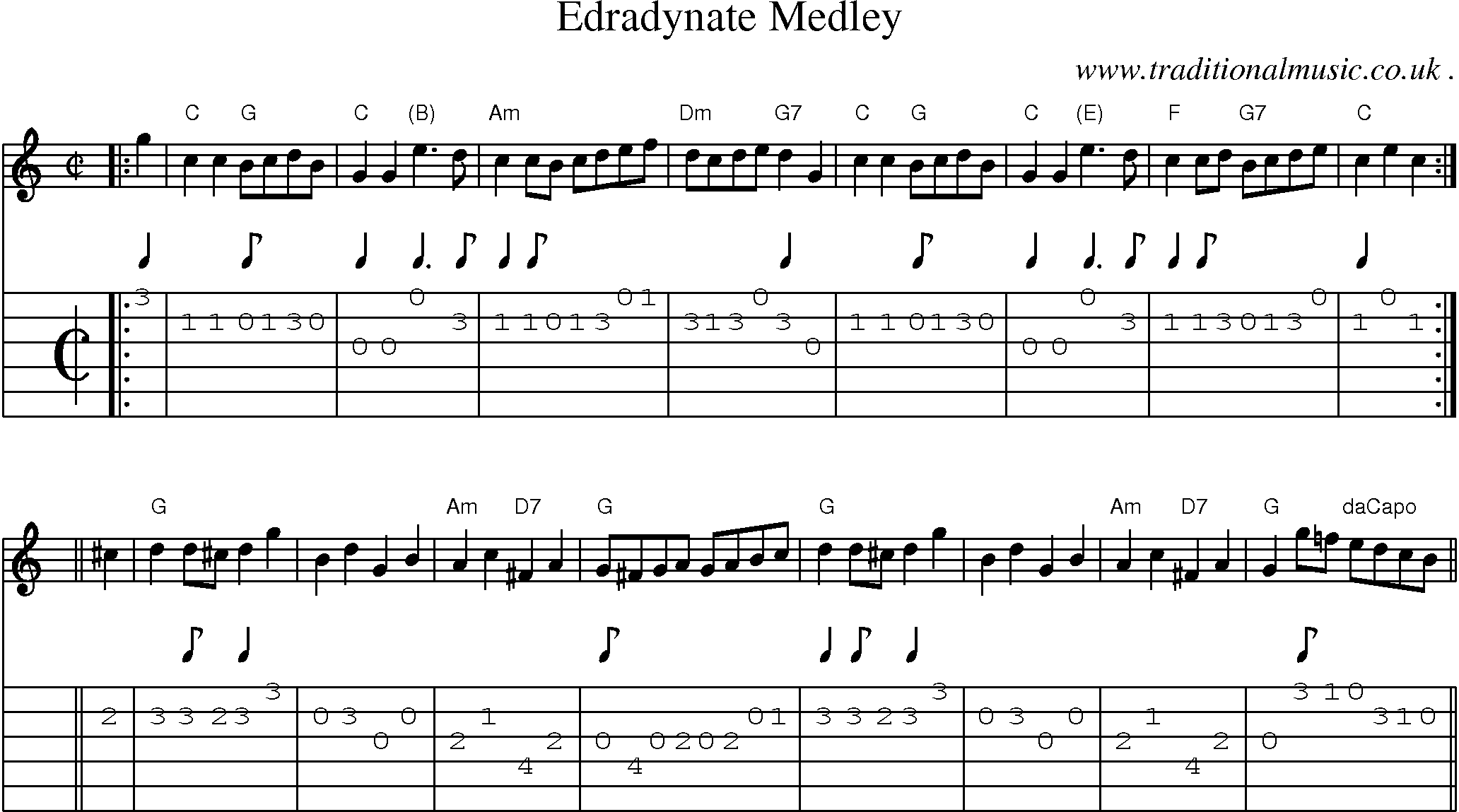 Sheet-music  score, Chords and Guitar Tabs for Edradynate Medley