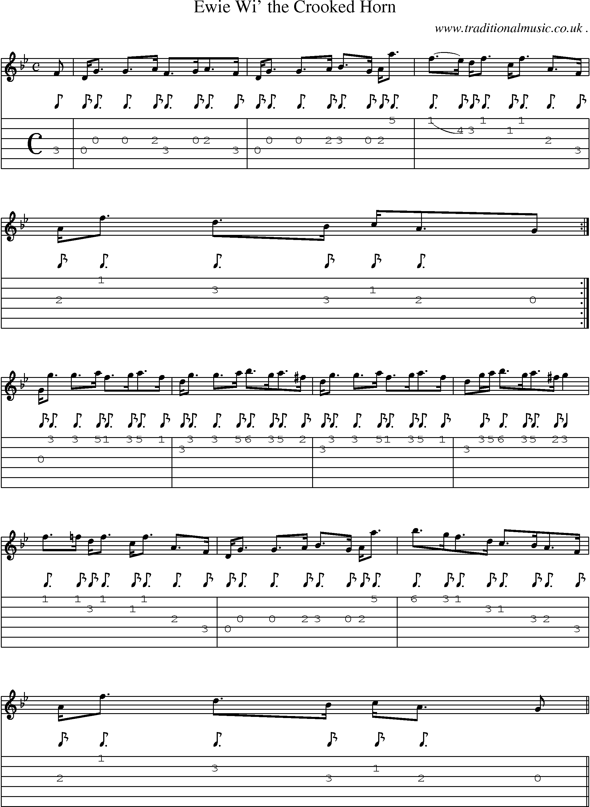 Sheet-music  score, Chords and Guitar Tabs for Ewie Wi The Crooked Horn