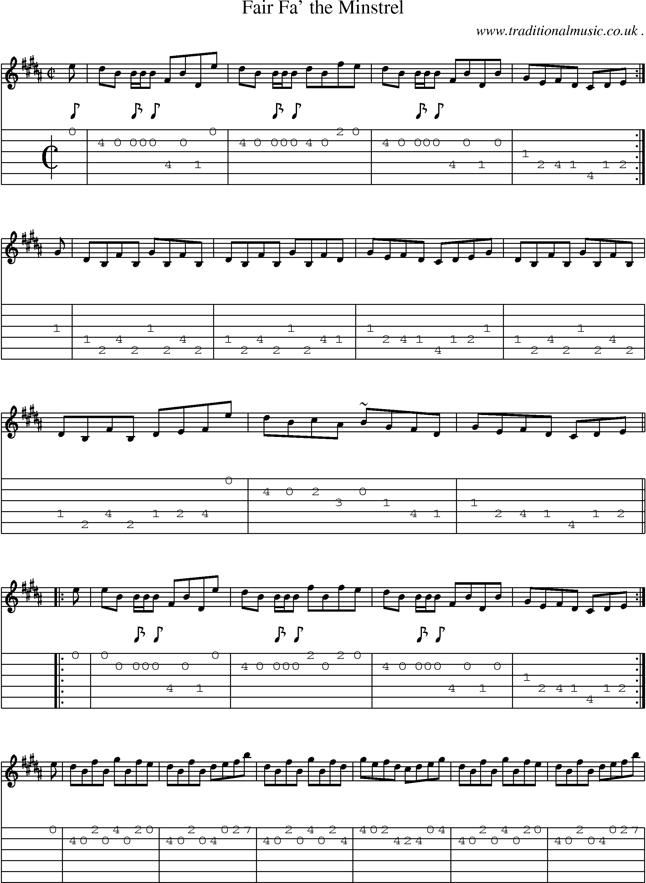 Sheet-music  score, Chords and Guitar Tabs for Fair Fa The Minstrel