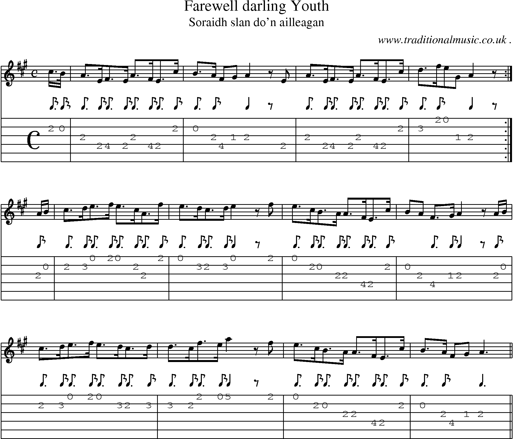 Sheet-music  score, Chords and Guitar Tabs for Farewell Darling Youth