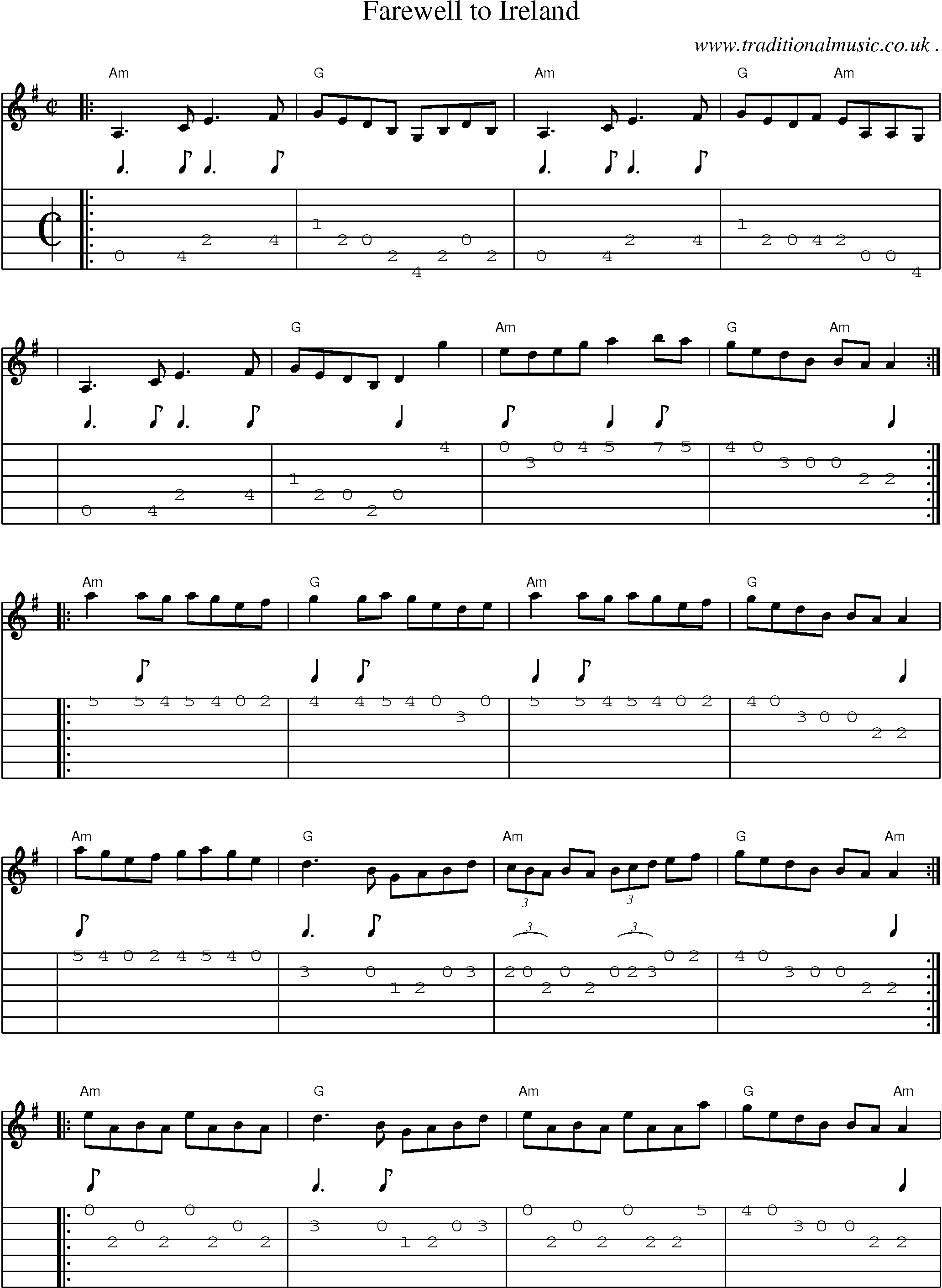 Sheet-music  score, Chords and Guitar Tabs for Farewell To Ireland