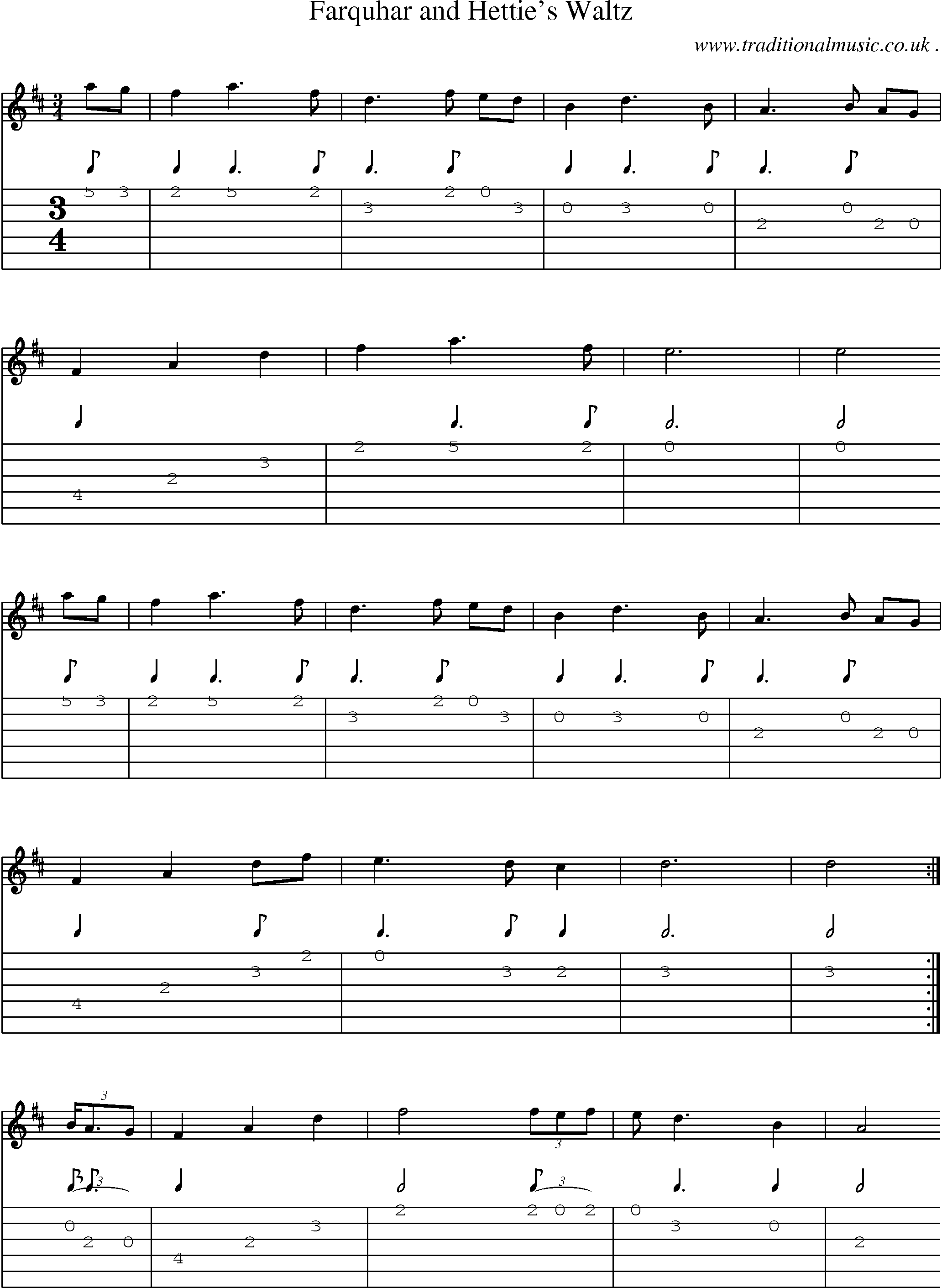 Sheet-music  score, Chords and Guitar Tabs for Farquhar And Hetties Waltz