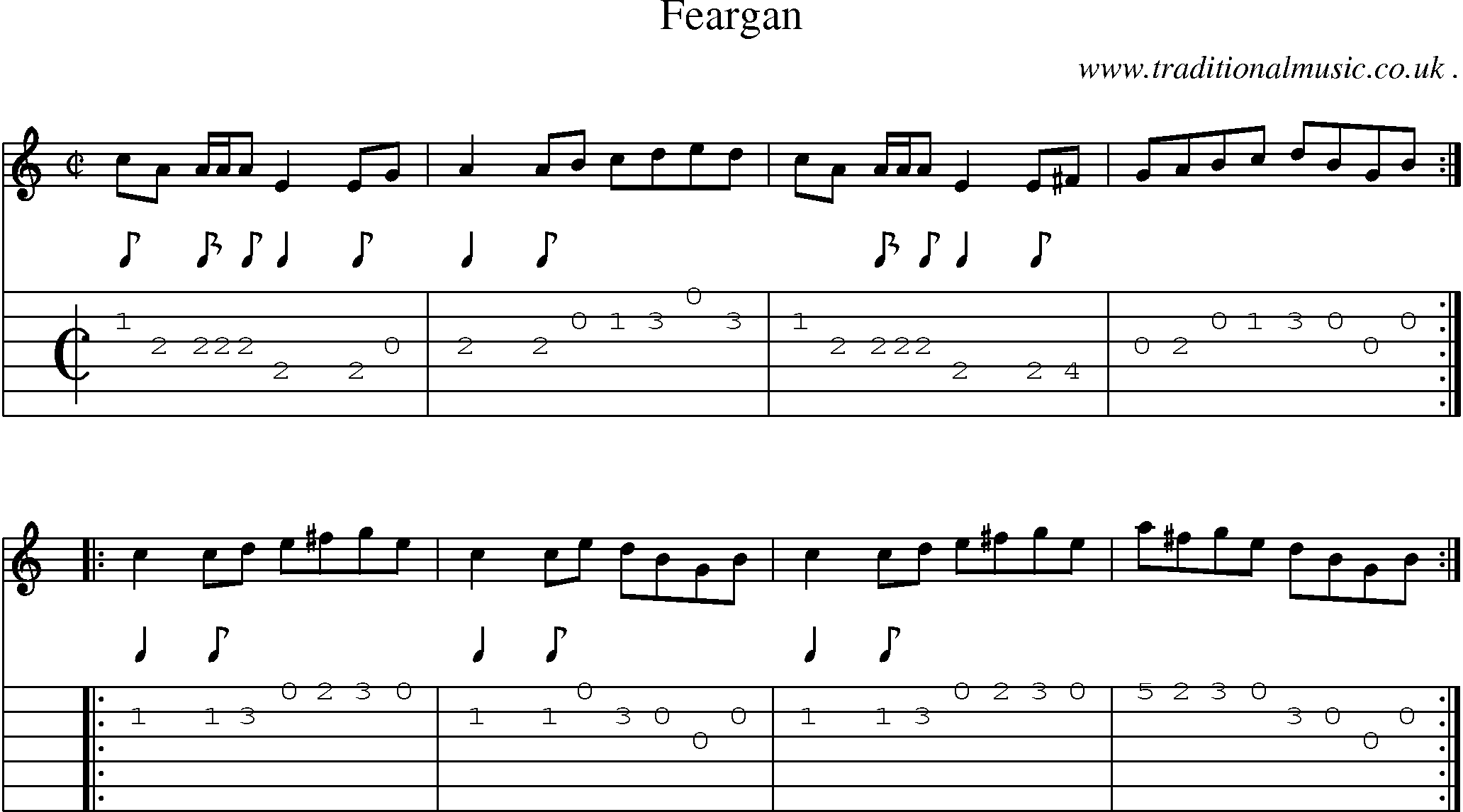 Sheet-music  score, Chords and Guitar Tabs for Feargan