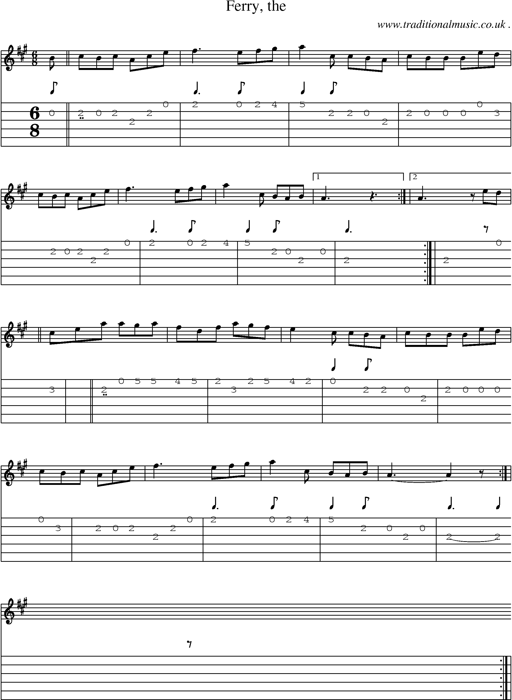 Sheet-music  score, Chords and Guitar Tabs for Ferry The