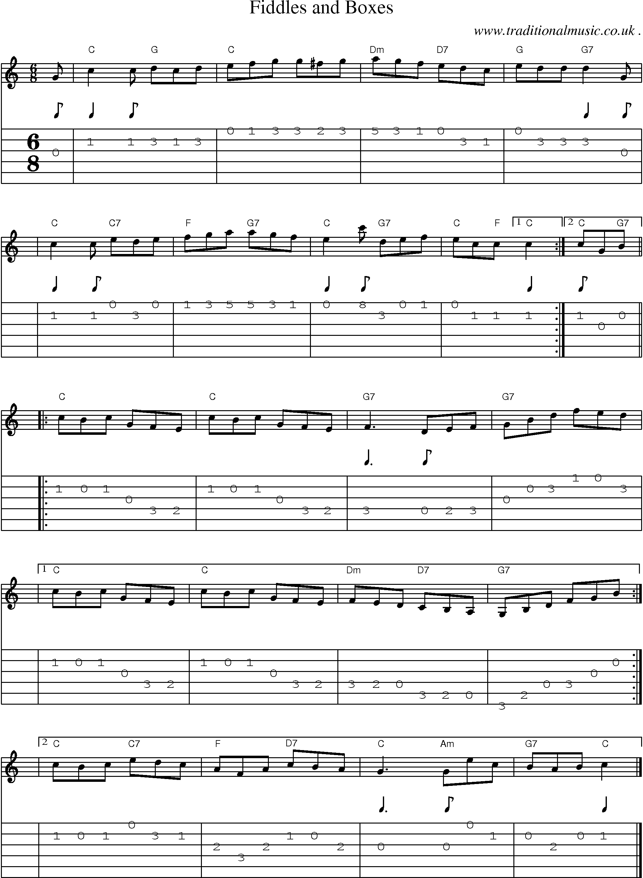Sheet-music  score, Chords and Guitar Tabs for Fiddles And Boxes