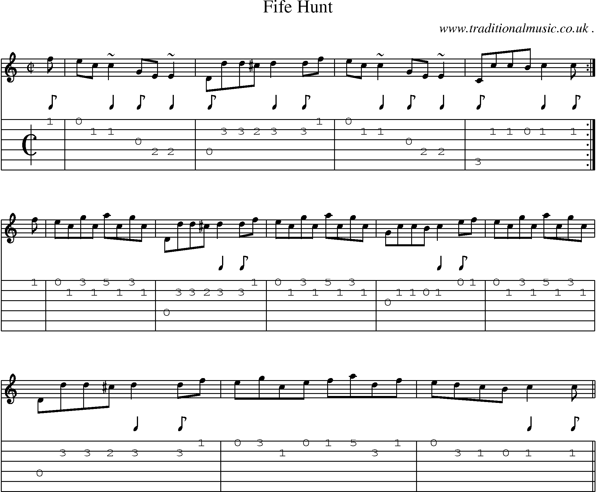 Sheet-music  score, Chords and Guitar Tabs for Fife Hunt