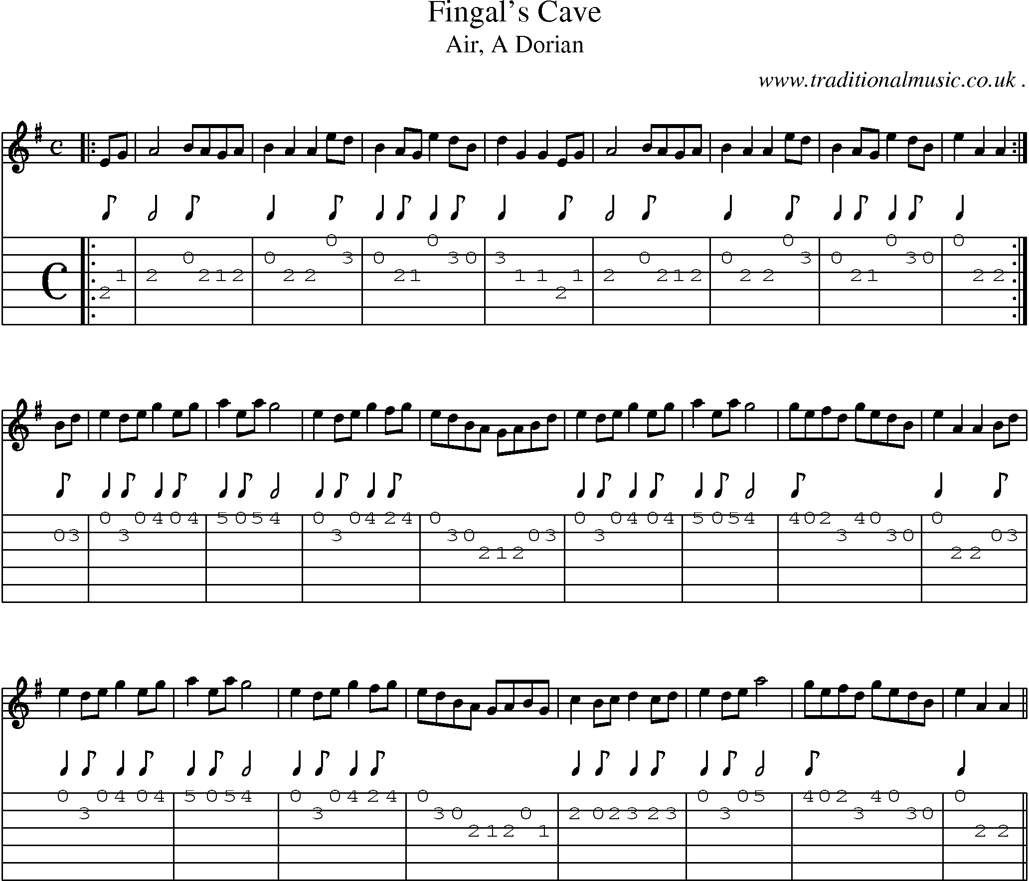 Sheet-music  score, Chords and Guitar Tabs for Fingals Cave
