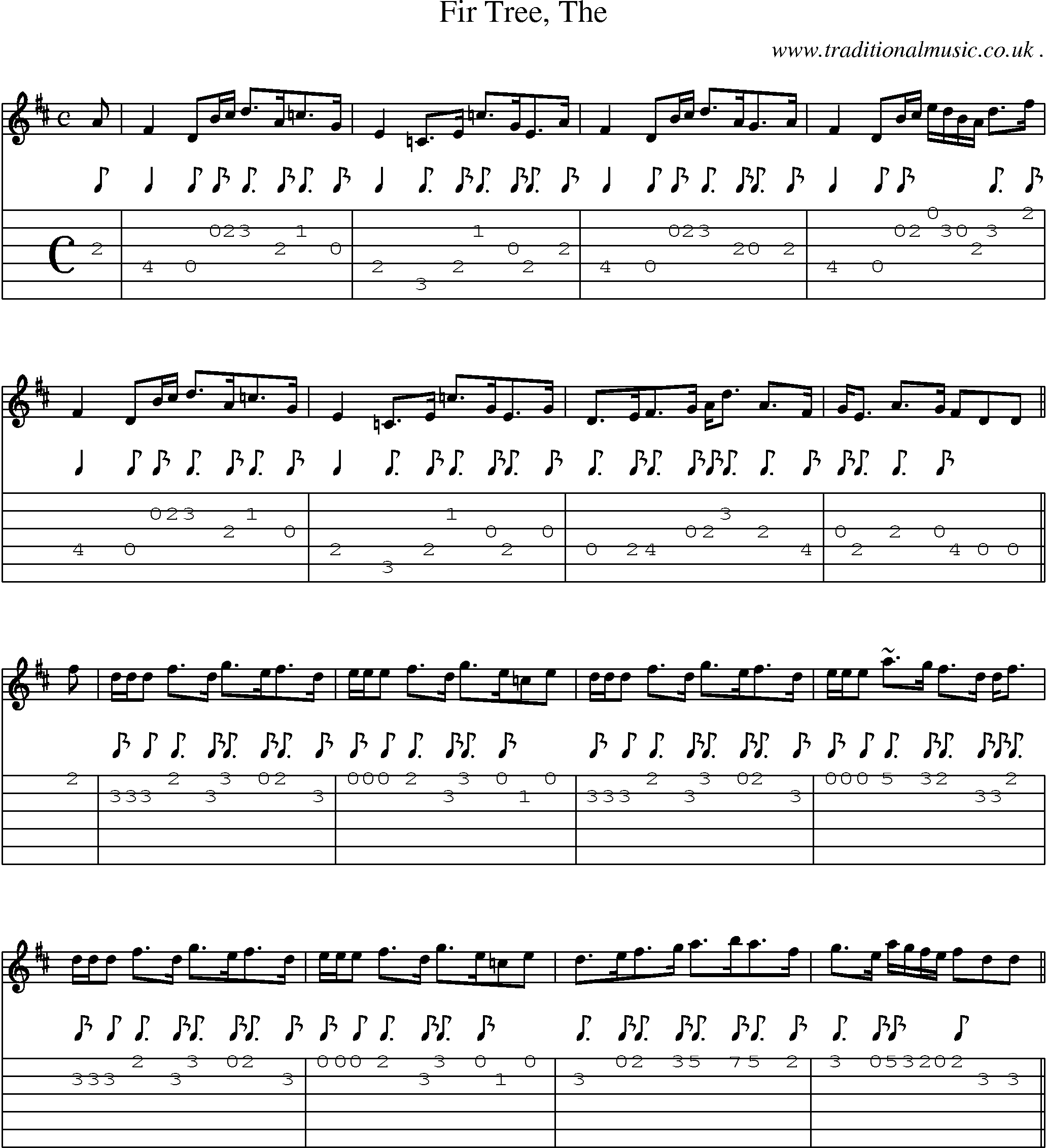 Sheet-music  score, Chords and Guitar Tabs for Fir Tree The