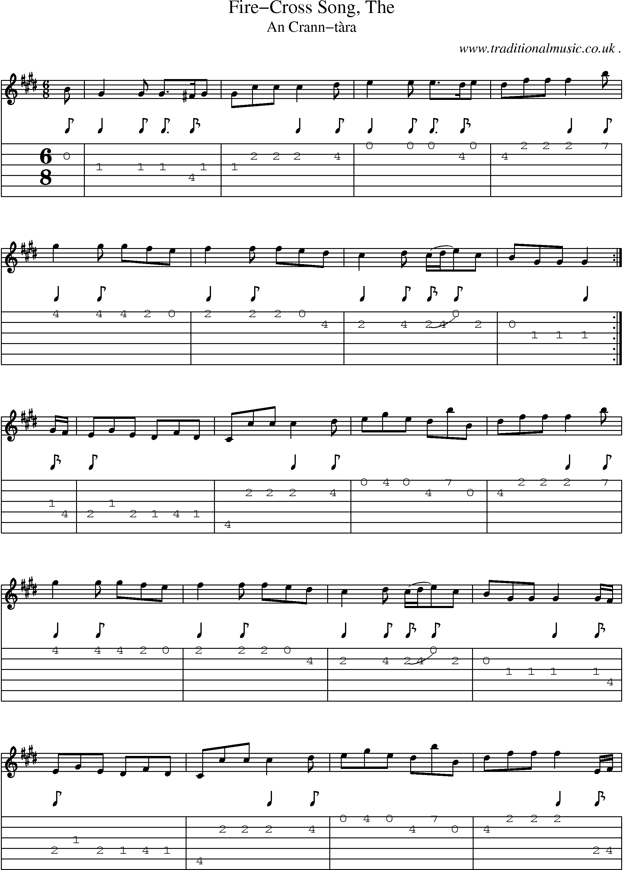Sheet-music  score, Chords and Guitar Tabs for Fire-cross Song The 