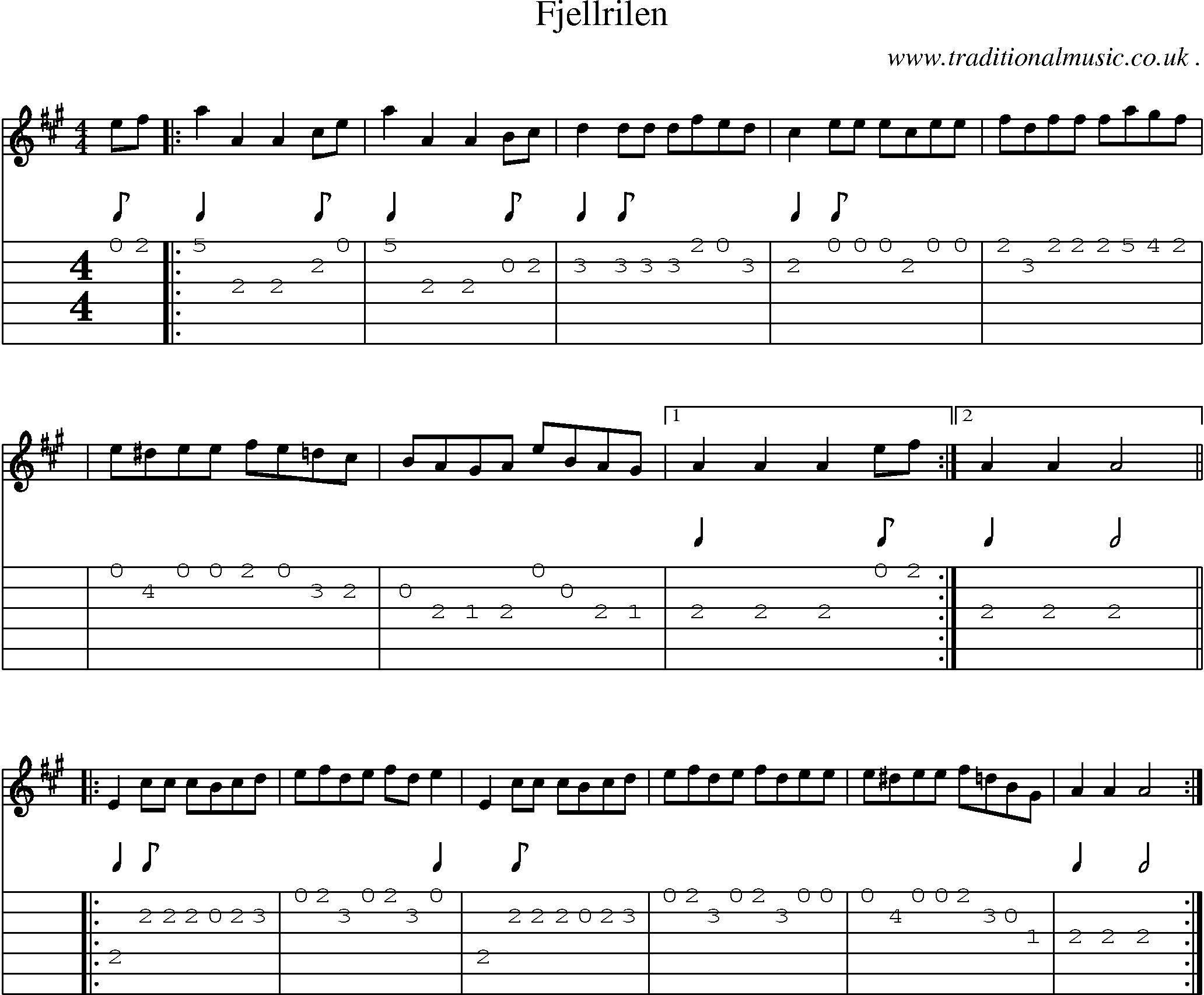 Sheet-music  score, Chords and Guitar Tabs for Fjellrilen