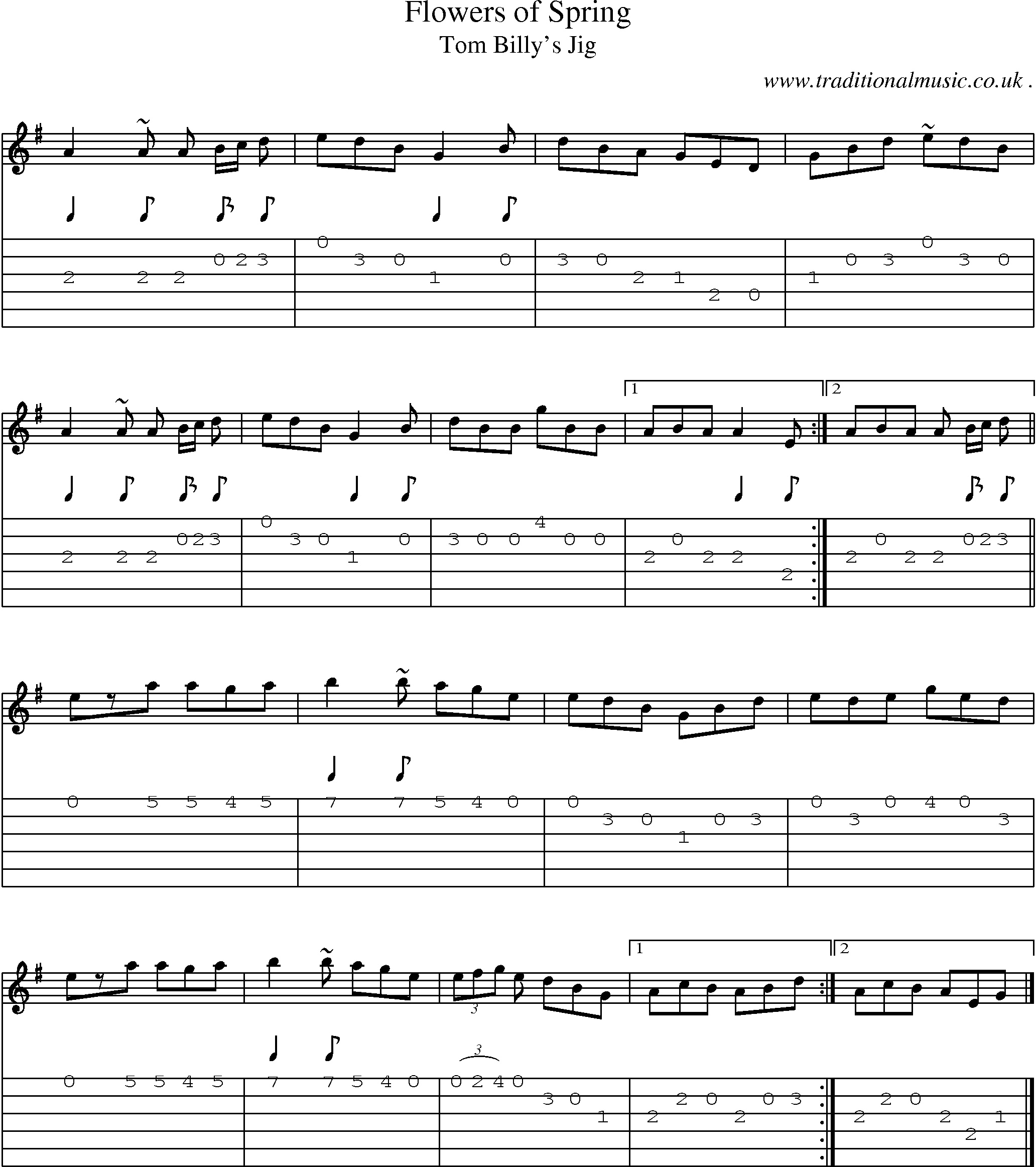 Sheet-music  score, Chords and Guitar Tabs for Flowers Of Spring