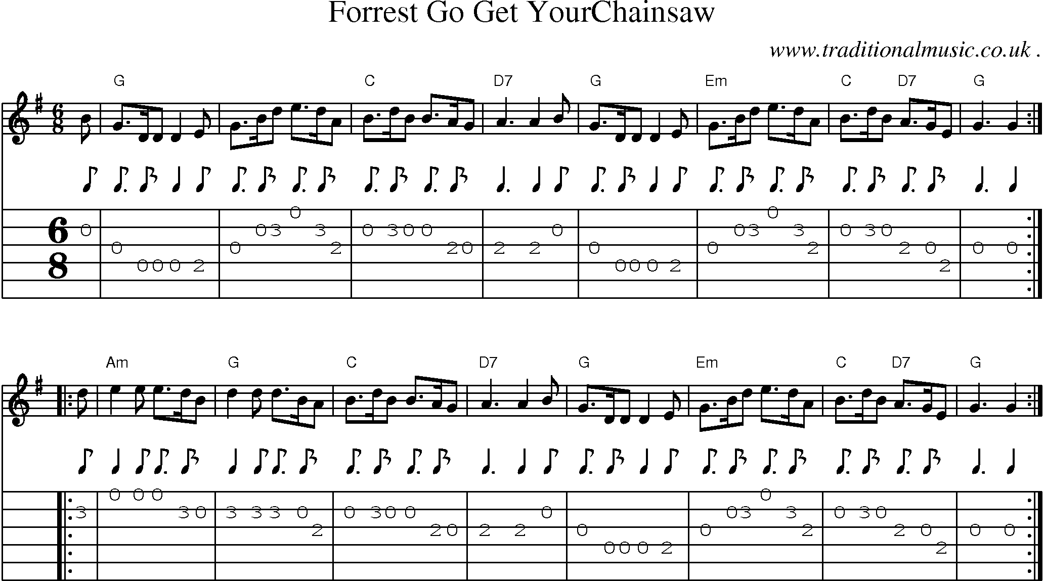 Sheet-music  score, Chords and Guitar Tabs for Forrest Go Get Yourchainsaw