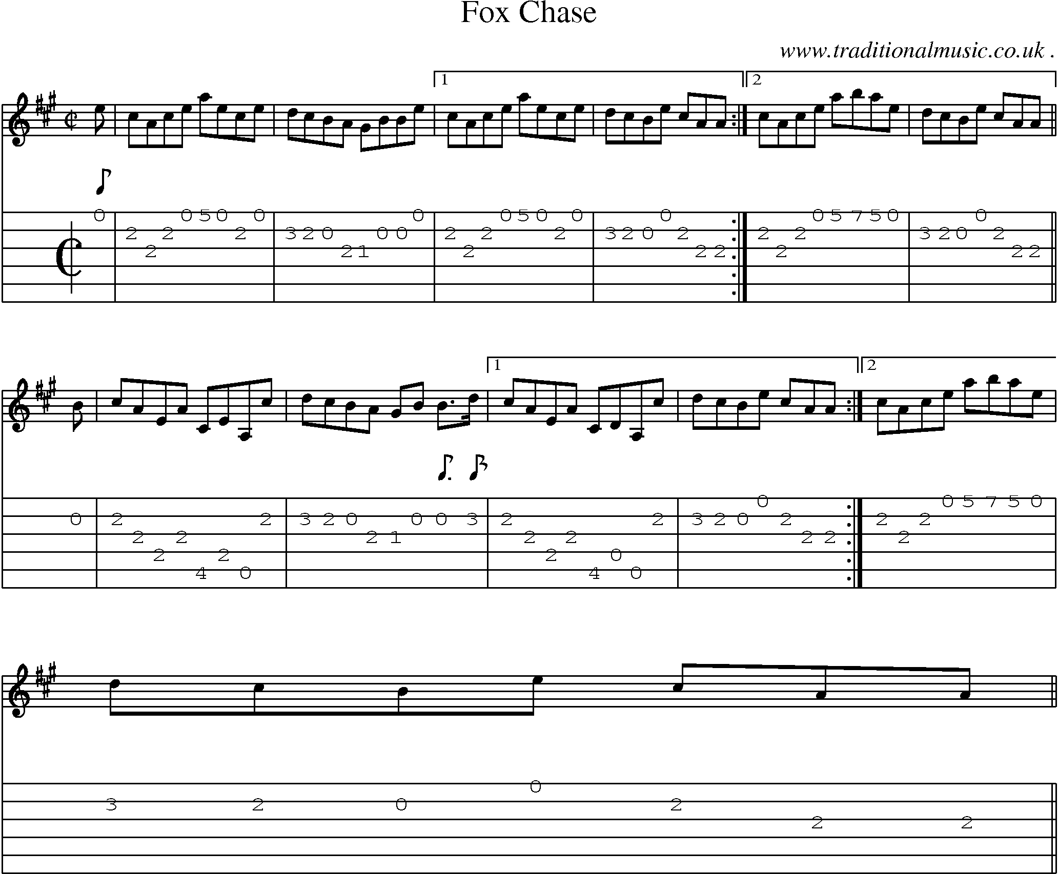 Sheet-music  score, Chords and Guitar Tabs for Fox Chase